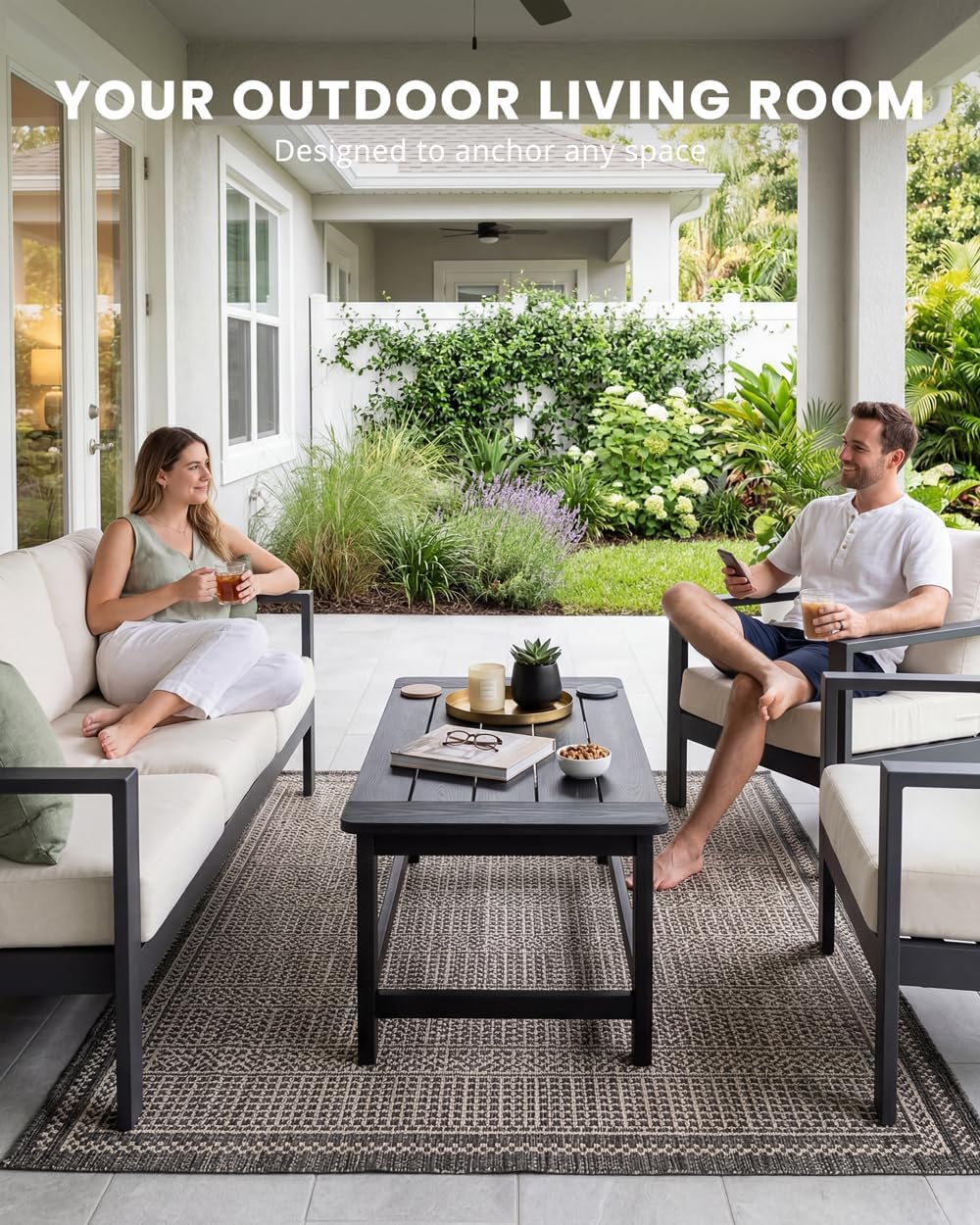 Outdoor Coffee Table for Patio, 35 Inch Rectangle Patio Coffee Table, Black All-Weather Poly Lumber Balcony Table, 250 lb Capacity Small Patio Table for Deck Garden Porch Poolside