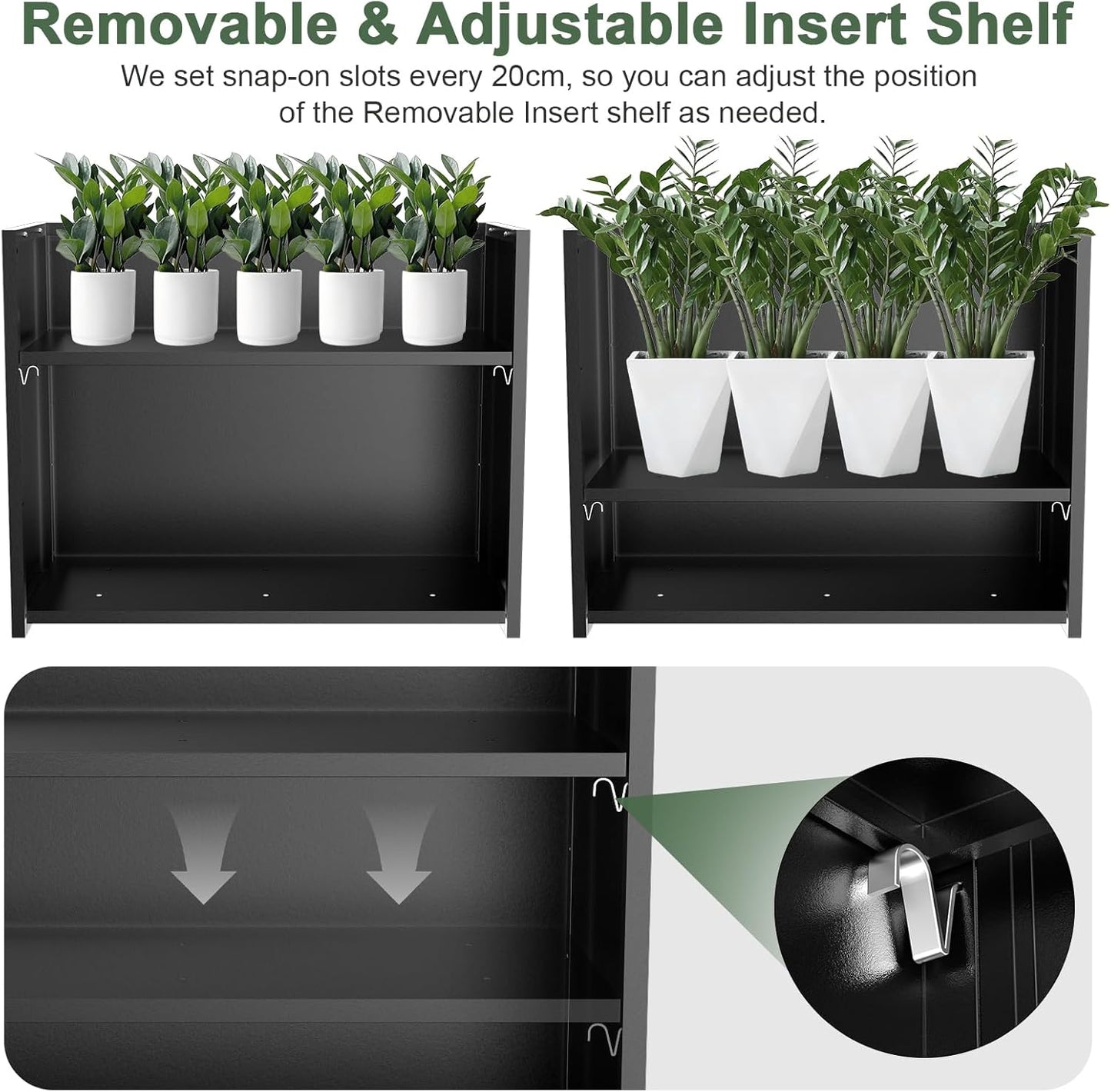 Tall Metal Cube Planter for Outdoor Plants 30" L x 12" W x 24" H, Heavy Duty Steel Large Planter Box with Removable Insert Shelf, Modern Décor for Tall Plants, Trees, Flowers (Black)