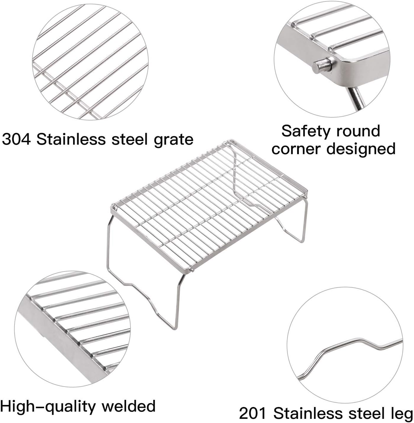 REDCAMP 13.6" Small Folding Campfire Grill, 304 Stainless Steel Firepit Grill Grate, Heavy Duty Portable Camping Grill with Carrying Bag for Outdoor Cooking Backpacking Hiking Picnics BBQ