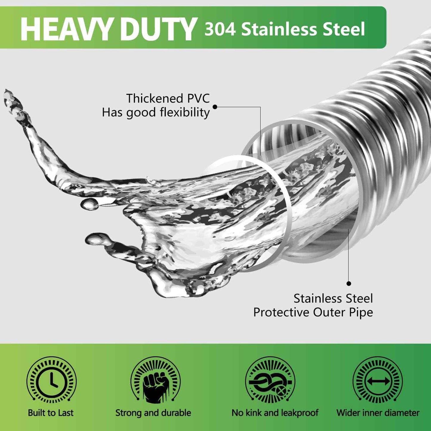 Short Garden Hose 3 Ft – Lightweight Leader Hose Extension-304 Stainless Steel Water Hose, Flexible Small Extender Hose for Garden, Outdoor Use (3 FT)