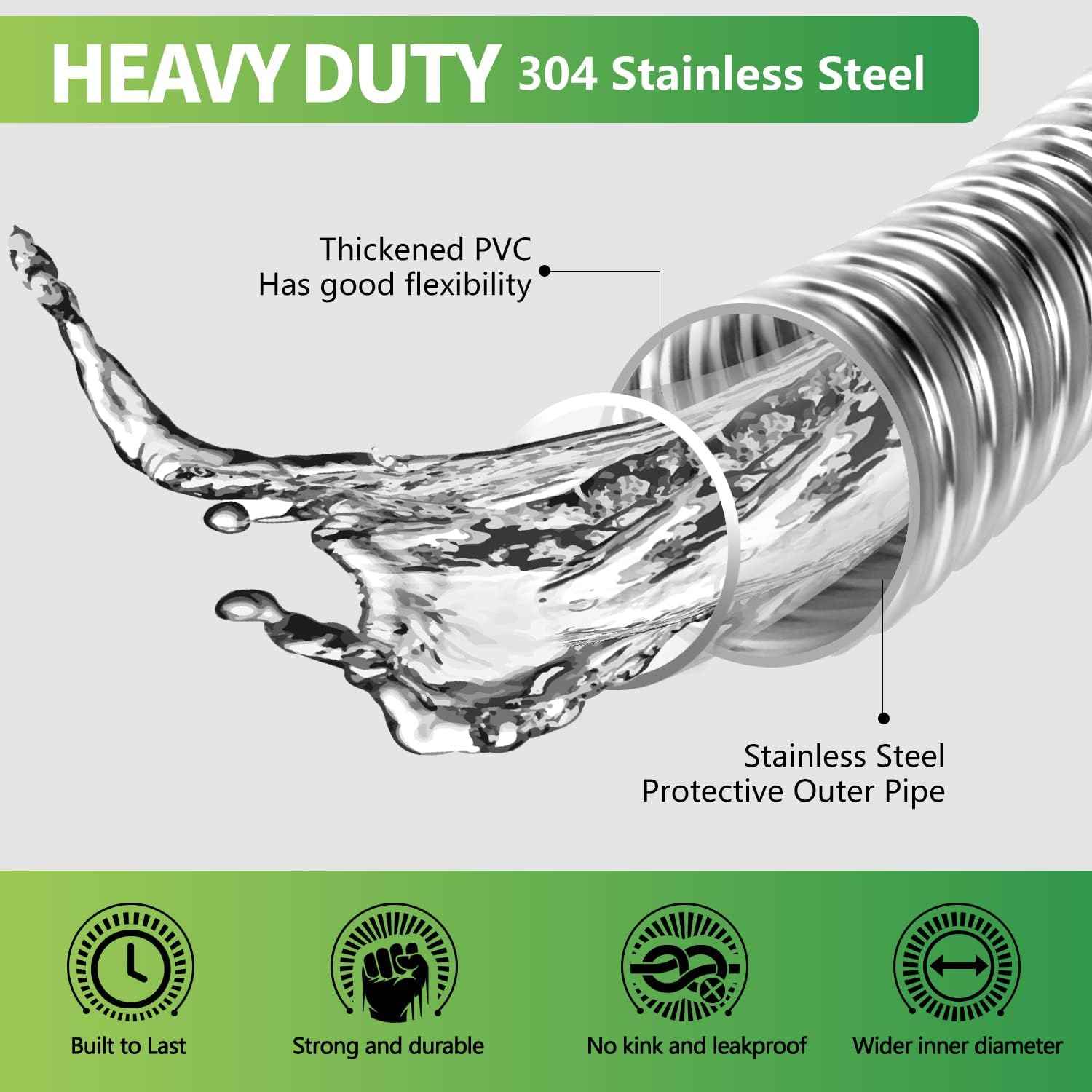 Short Garden Hose 3 Ft – Lightweight Leader Hose Extension-304 Stainless Steel Water Hose, Flexible Small Extender Hose for Garden, Outdoor Use (3 FT)