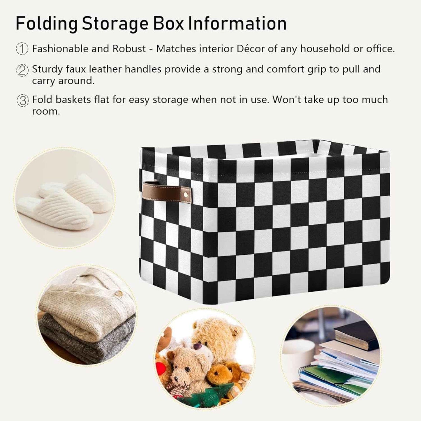 Black and White Check Rectangular Storage Basket Organizer Bin Shelf Baskets For Clothes Gifts For Home Office Dorm