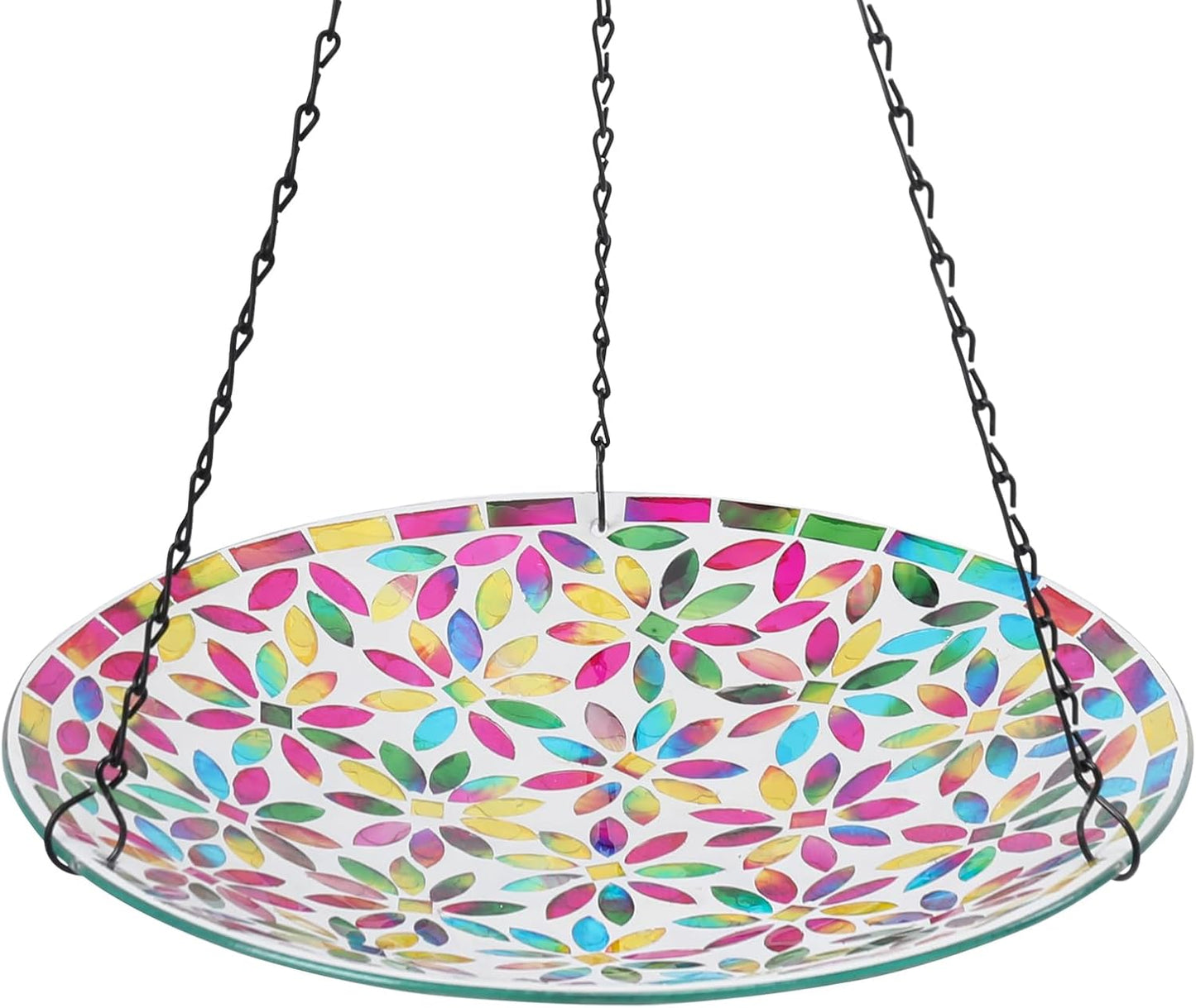 VCUTEKA Hanging Bird Bath, Glass Mosaic Bird Baths for Outdoors Birdfeeder with 21 inch Rust-Proof Chain for Garden Yard Decor