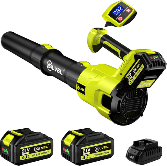 Cordless Leaf Blower, 550CFM (160MPH) Brushless Turbo Blower, 24V High Power Battery Powered Leaf Blowers with 2x4.0Ah Battery & Charger, Electric Blowers Variable Speeds for Lawn&Garden