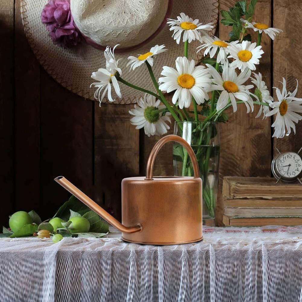 40 oz Decorative Copper Colored Galvanized Steel Watering Can - Easy Pour Gooseneck Spout for Indoor Plant Watering (Bronze)