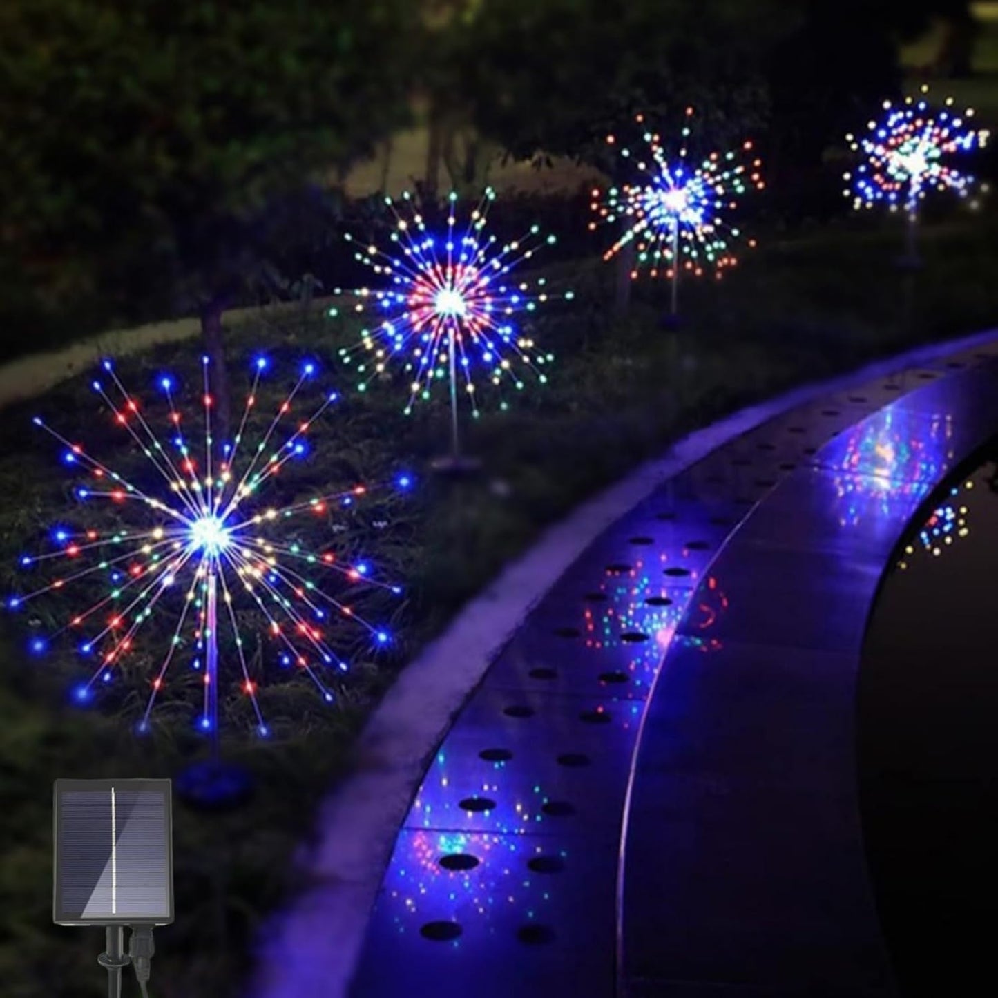 Solar Garden Firework Lights Outdoor, 4 Pack 360 LED 8 Lighting Modes Waterproof Landscape Decorative Sparklers Twinkling Starburst Lights for Yard Pathway Walkway Christmas, Colorful