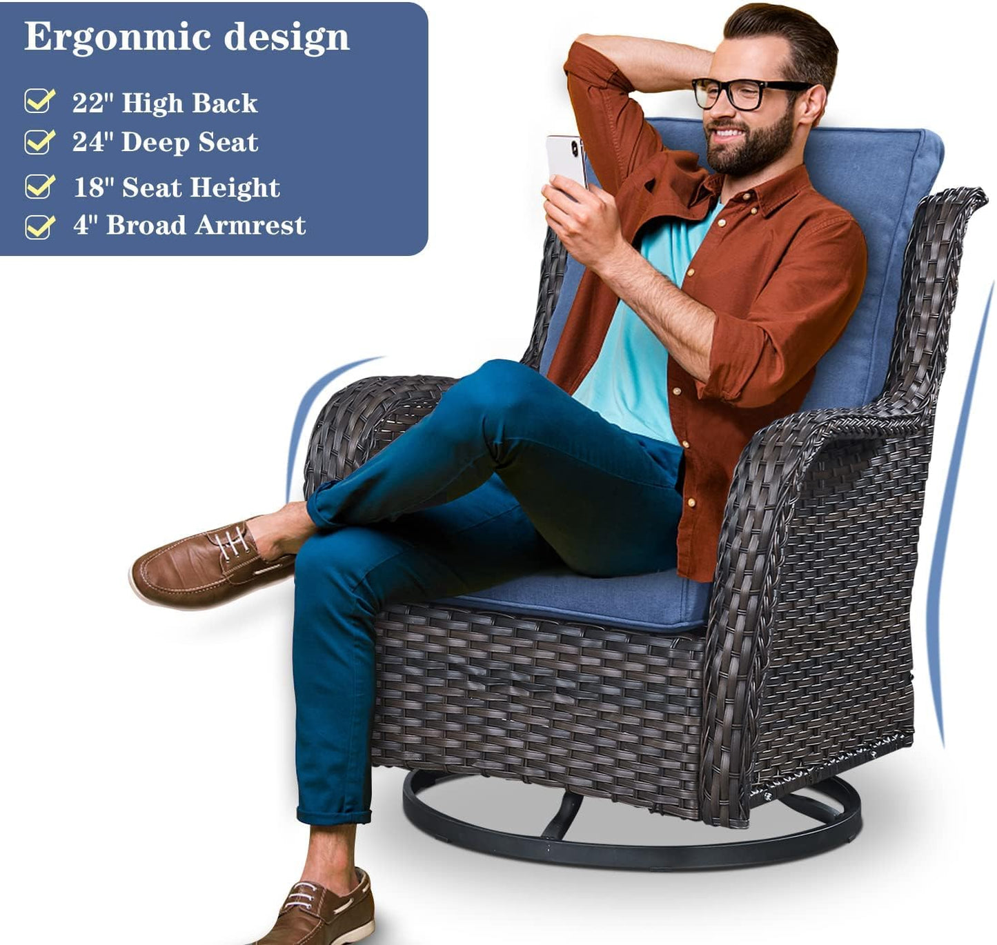 8 Piece Outdoor Patio Furniture Set - 41" CSA Propane Fire Pit Table Patio Conversation Set with Swivel Rocker Outdoor Chairs, Wicker loveseat and Ottoman for Outside Casual Gathering