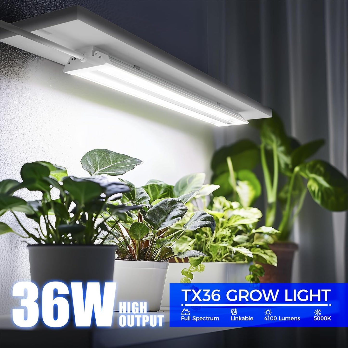 Barrina TX36 2FT Grow Light for Indoor Plants, 36W(200W Equivalent), High PPFD, 5000K Daylight Full Spectrum, Hanging Plant Light for Greenhouse Indoor Growing with On/Off Switch, Linkable, 1 Pack