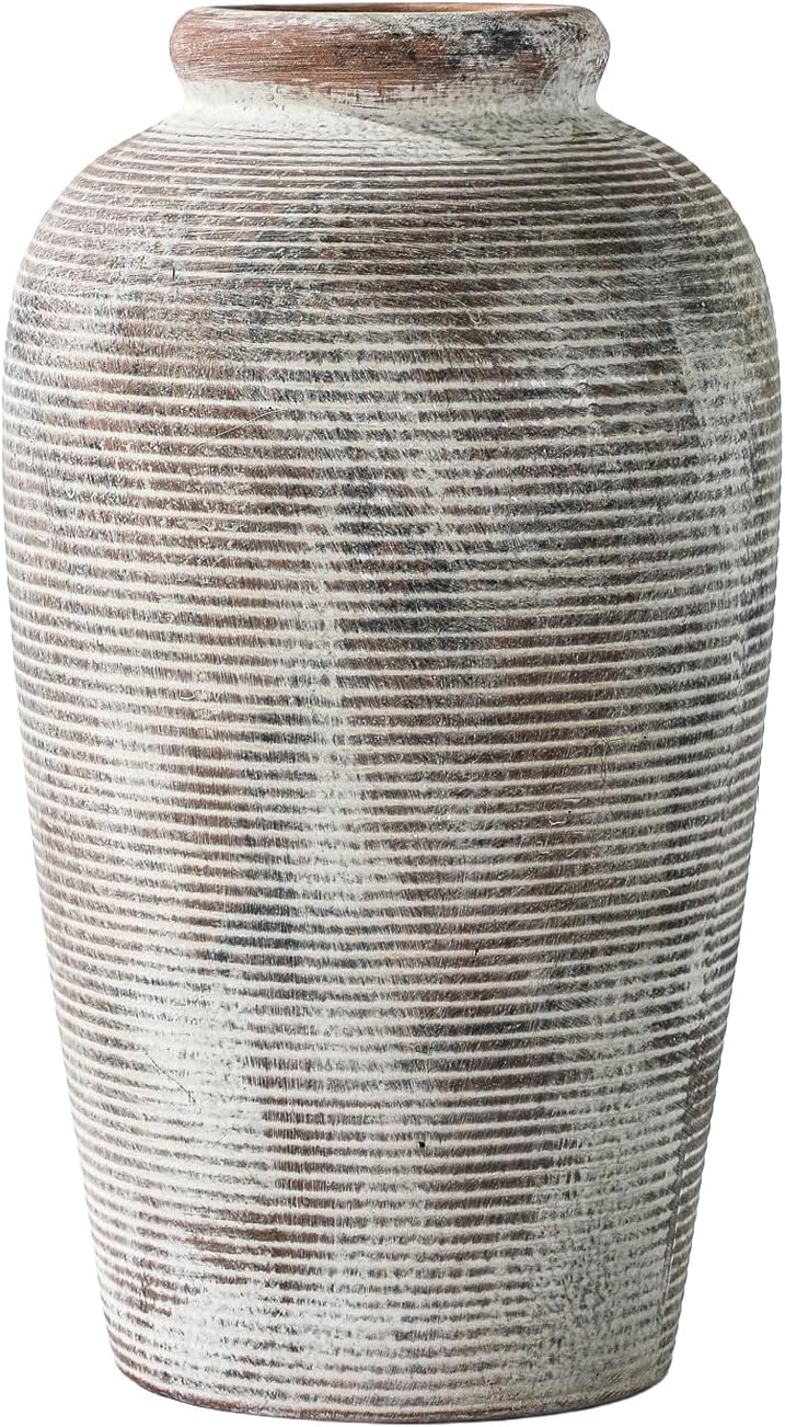 Decorative Ceramic Rustic vase,Tall vase for Minimalist Decoration,11" Large Vintage Vase for Home Decor,Centerpiece,Living Room,Enterway,Gray