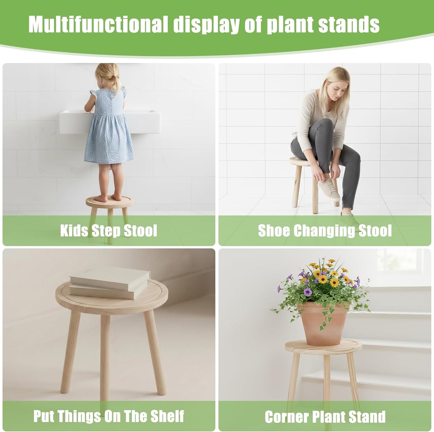 Wood Plant Stands Indoor, 3-Pack Single Plant Stand for 6-12 Inch Pots, Mid-Century Modern Plant Stool, Tall Wooden Plant Stand for Large Plants Perfect Fit for Living Room, Balcony, Office(Light Brown)