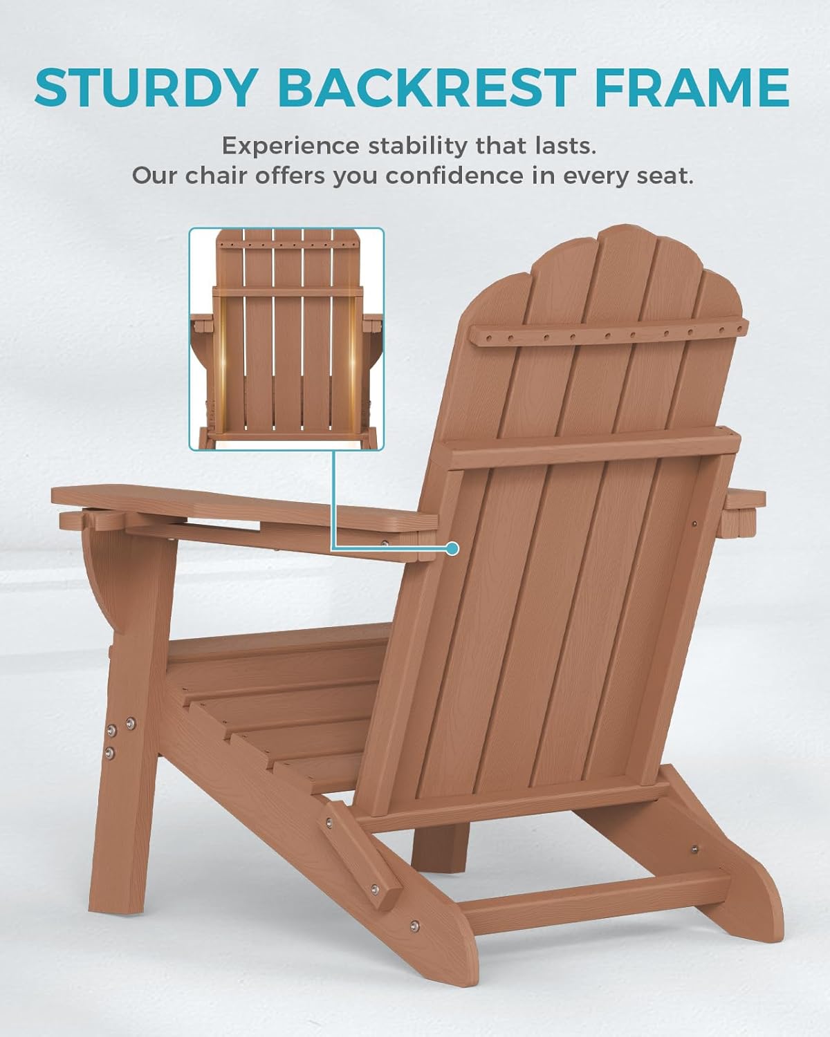 Folding Adirondack Chairs Set of 2, All-Weather HDPE Fire Pit Chair with 2 Cup Holders, Plastic Outdoor Chair for Patio Deck Garden Lawn, Teak