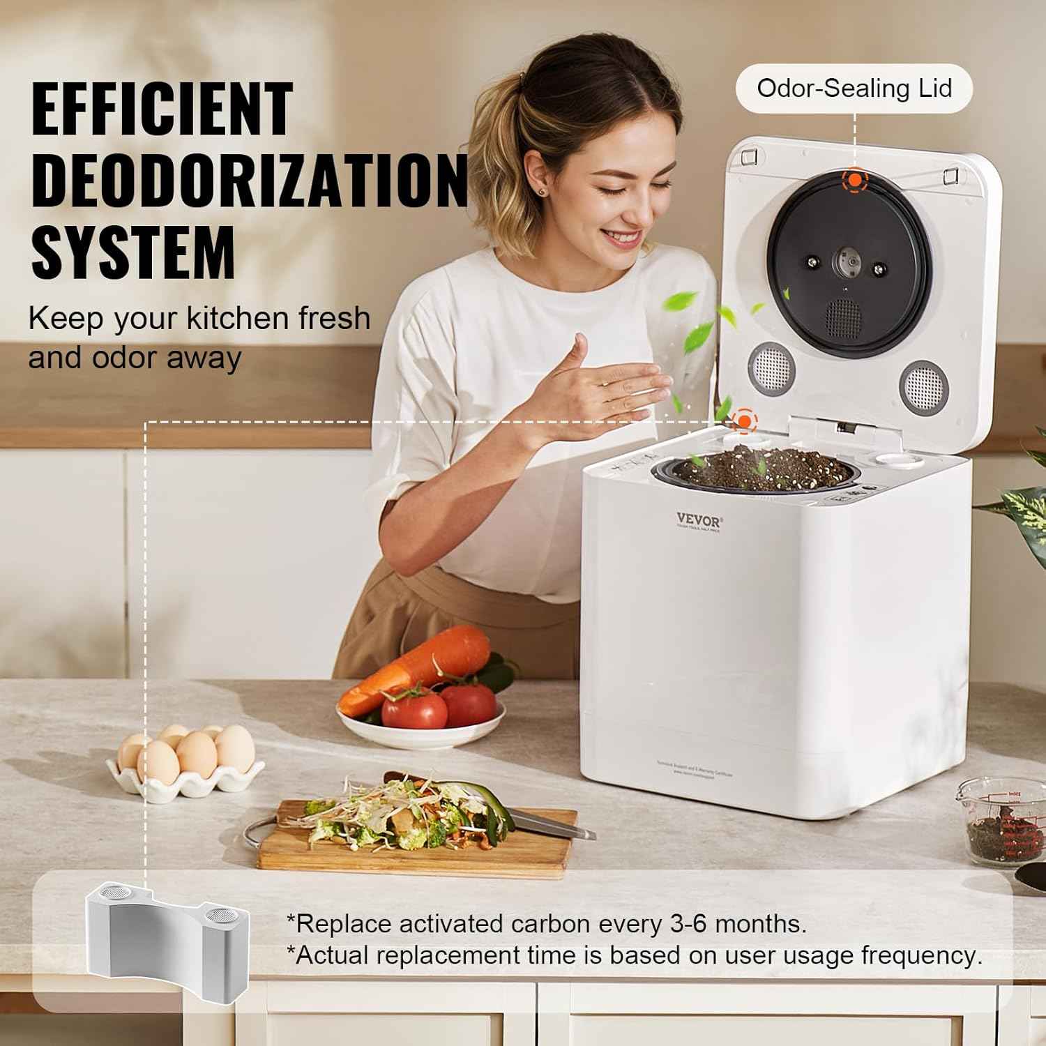 VEVOR Electric Composter for Kitchen, 5L Large Smart Countertop Compost Bin Indoor, Odorless Quiet Electric Kitchen Food Recycler with Upgraded Motor/Auto-Cleaning/2 Composting Modes/Safe Child Lock