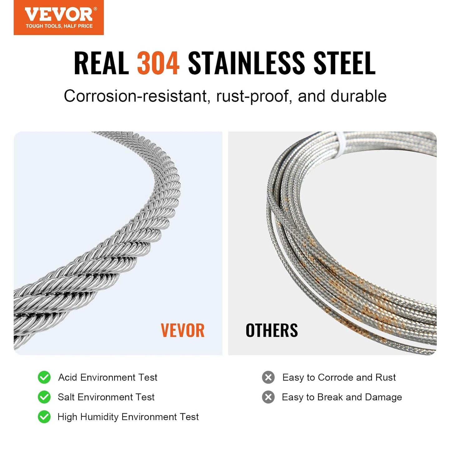 VEVOR Wire Rope Kit, 1/8" 100 ft 304 Stainless Steel Cable with 124 Accessories, 1600 lbs Breaking Strength, 7x7 Strands Construction Marine Aircraft Grade for Handrail Stair Decking Fence Outdoors