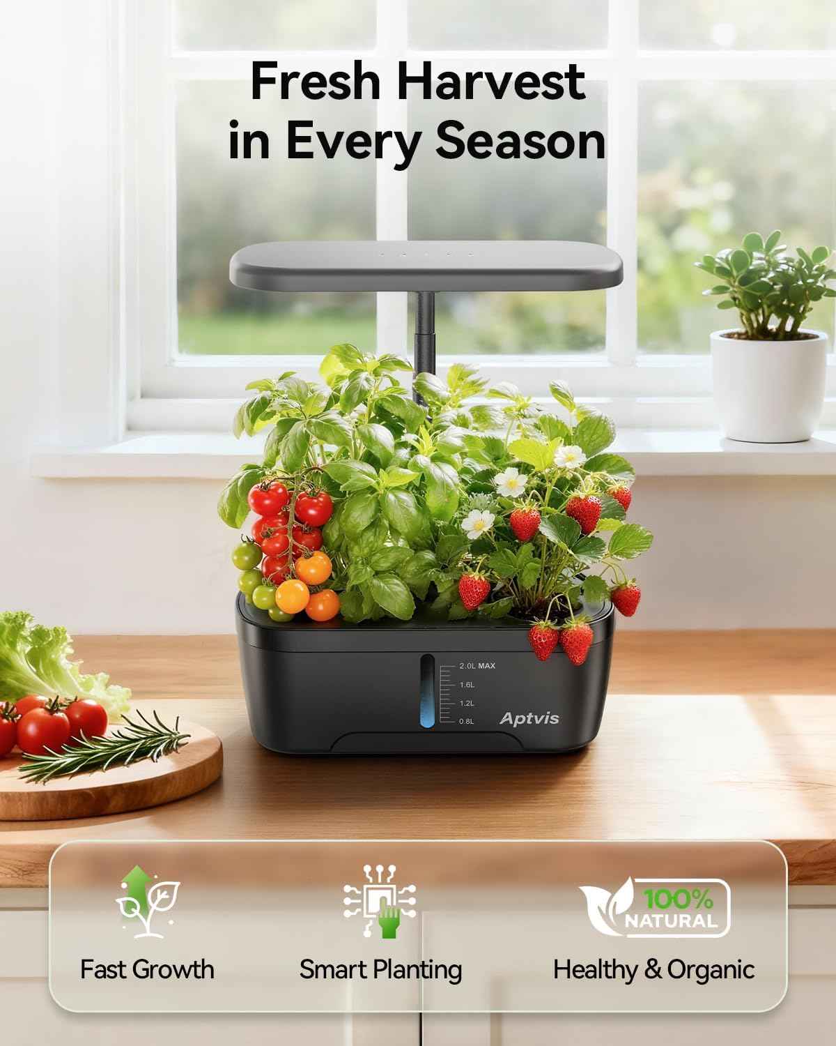 Hydroponics Growing System, 6 Pods Smart Indoor Herb Garden with LED Grow Light, Auto Timer, Height Adjustable, Quiet Pump, Gardening Gifts for Mom Women - Black