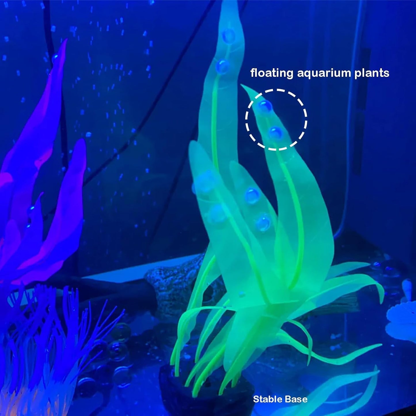 2Pcs Soft Silicone Aquarium Plants Glowing Kelp Fish Tank Plants Decor Artificial Aquarium Plant Decoration Simulation Artificial Water Grass for Fish Tank,Green,7inch