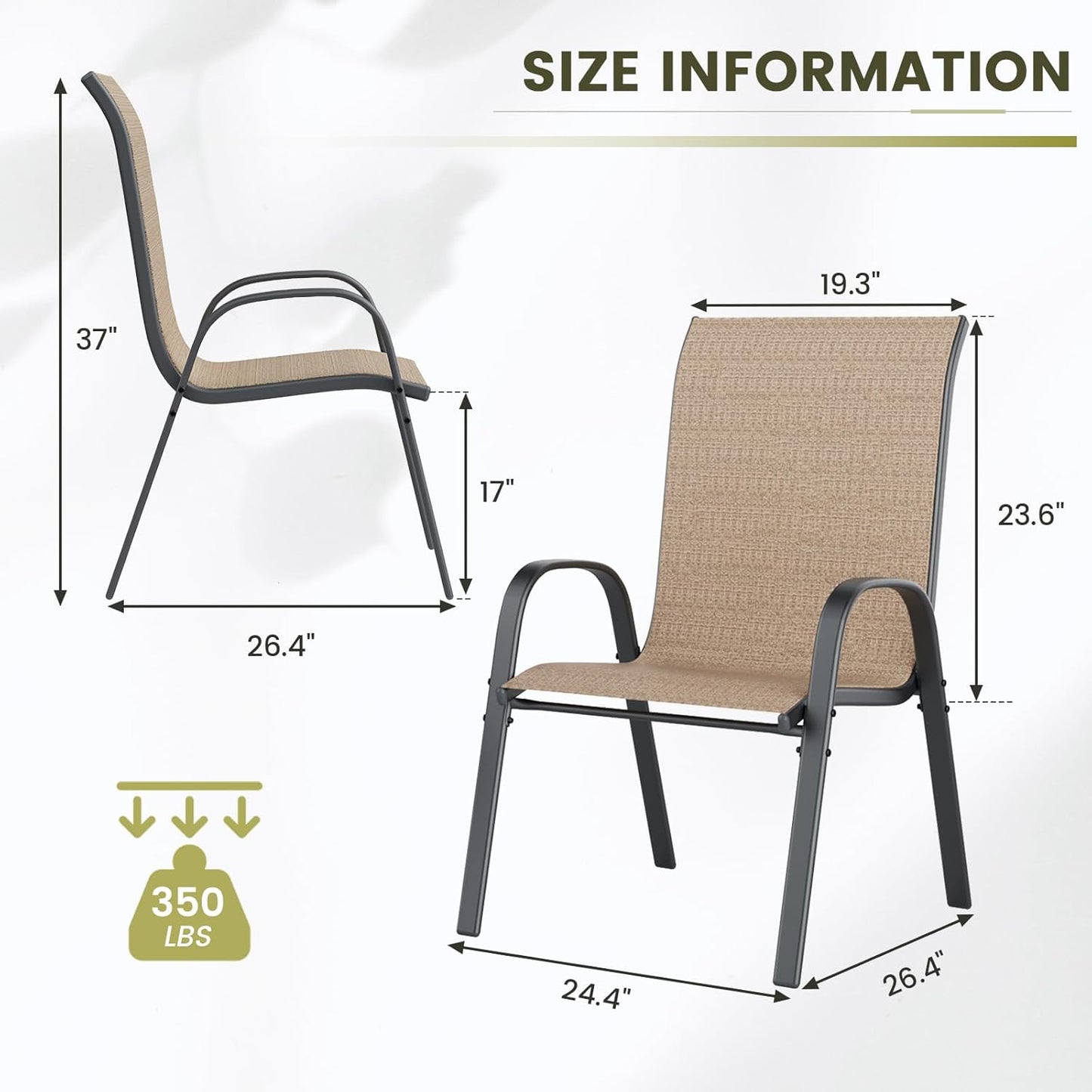 UDPATIO Patio Chairs Set of 8, Stackable Outdoor Dining Chairs with High Back, Breathable Textilene Fabric Outdoor Chair All Weather, 350LBS Capacity for Garden, Backyard (Brown)