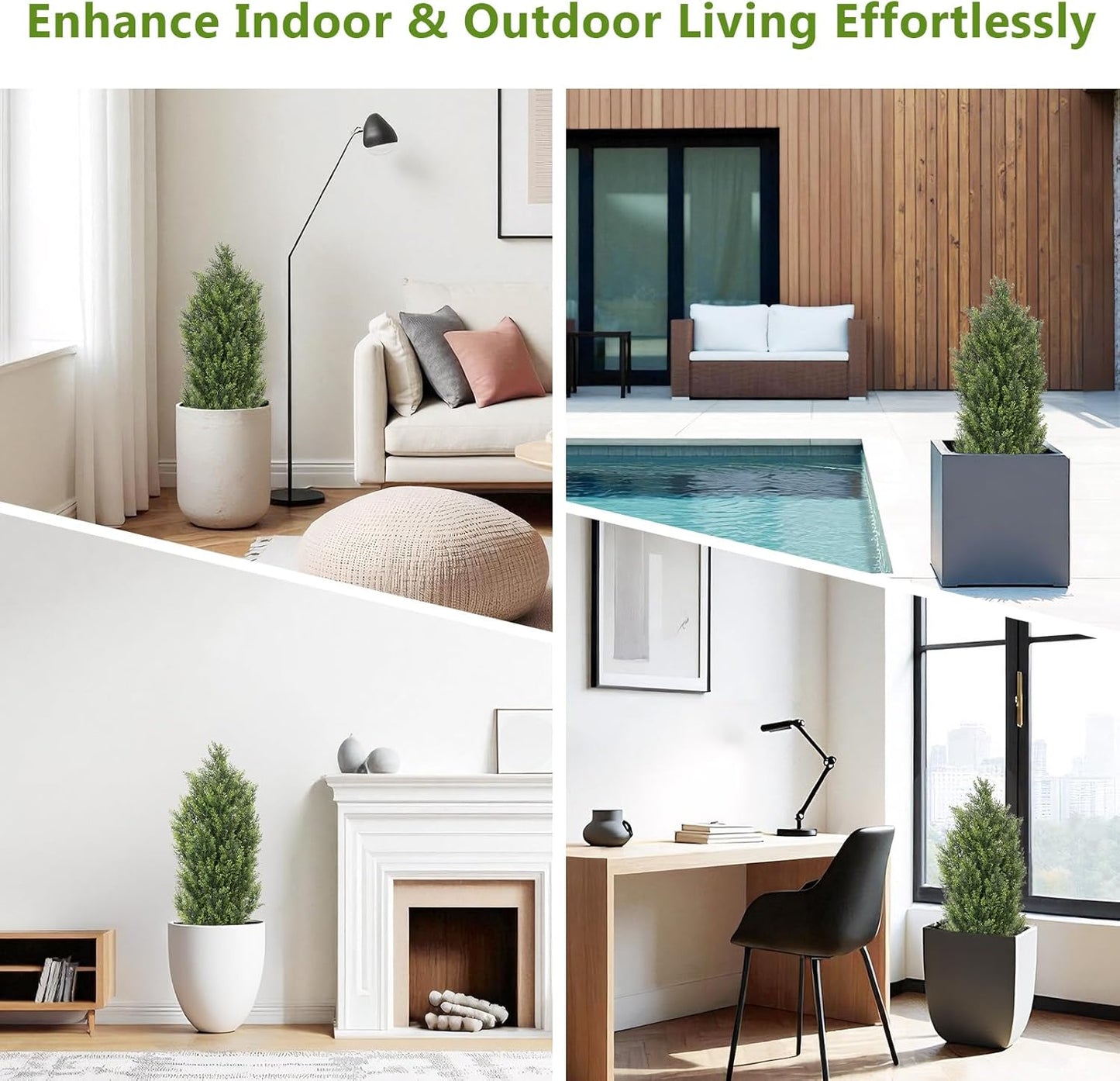 THE BLOOM TIMES 3ft Topiary Trees Artificial Outdoor 2 Pack – UV Resistant Faux Cedar Pine Cypress Bushes and Shrubs, Fake Potted Plants for Front Porch Outside Planter Patio Decor, Set of 2 (3 Foot)