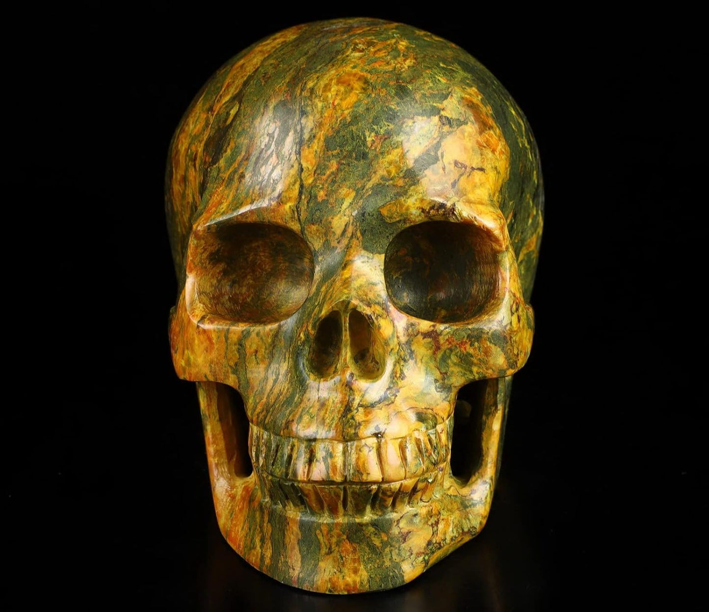 Skullis 5.1”Orpiment Crystal Skull, Hand Carved Gemstone Fine Art Sculpture, Reiki Healing Stone Statue.2551