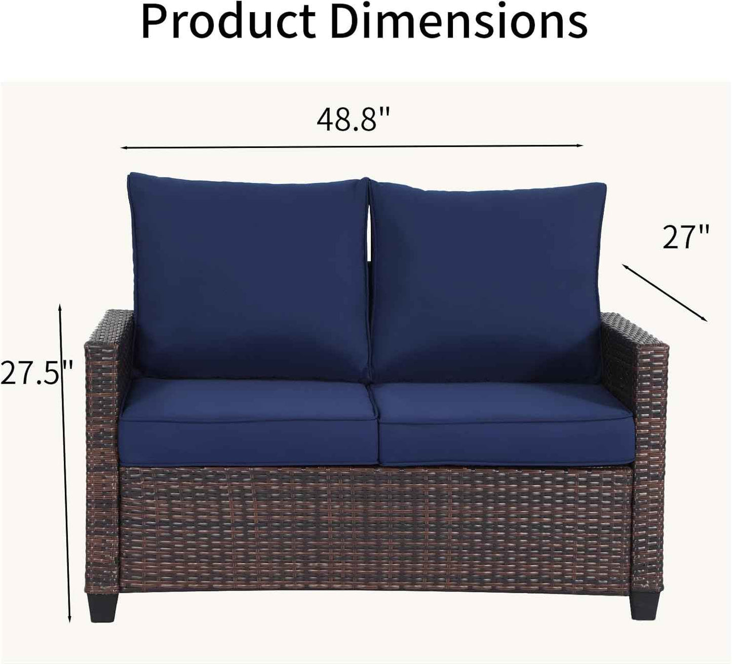 EortheX Outdoor Patio Loveseat,All-Weather Wicker Loveseat with Cushions – Rattan Outdoor 2 Person Sofa Furniture for Garden, Balcony, and Deck,Sectional Patio Love seat Sofa Set - Blue