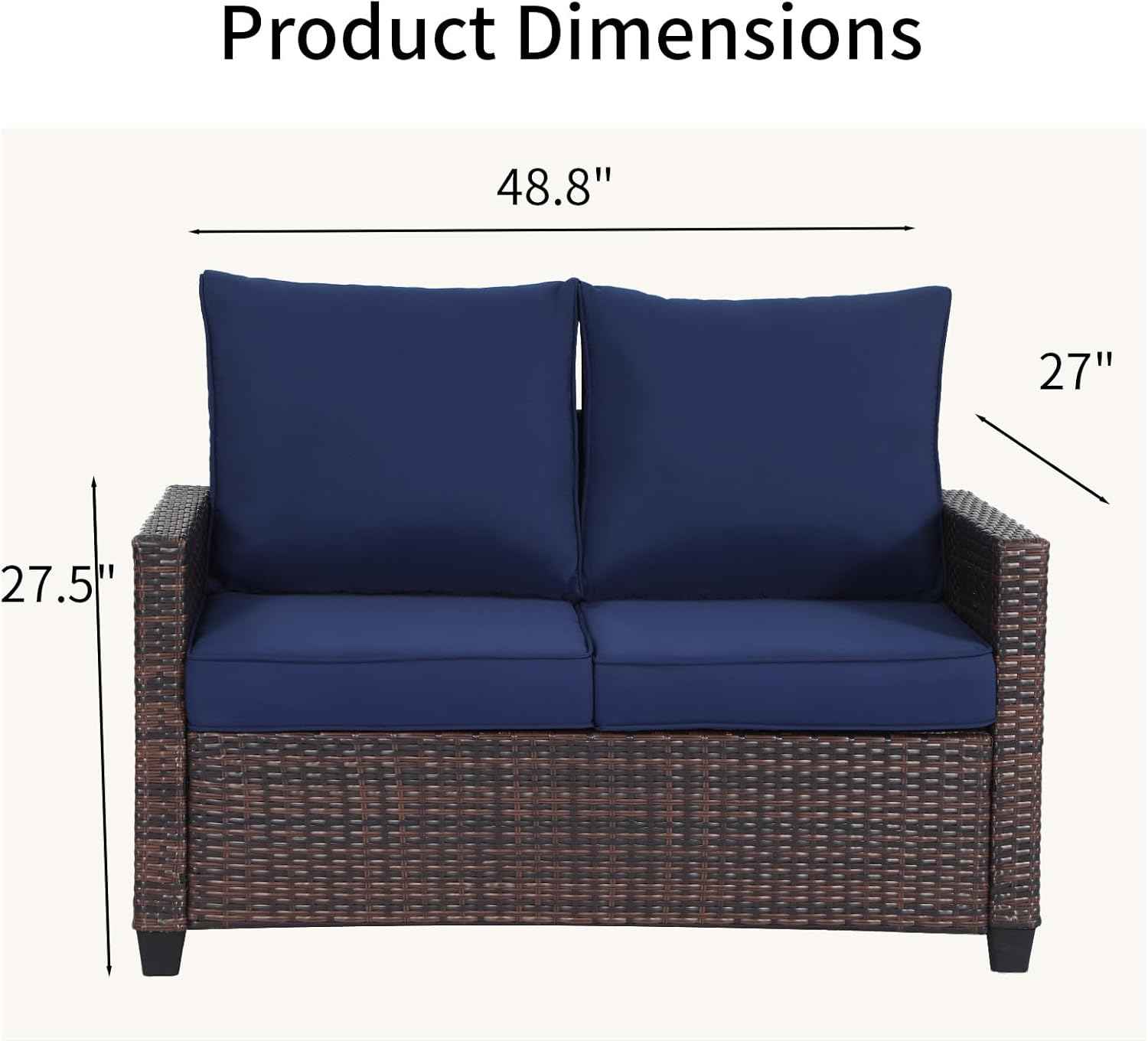 EortheX Outdoor Patio Loveseat,All-Weather Wicker Loveseat with Cushions – Rattan Outdoor 2 Person Sofa Furniture for Garden, Balcony, and Deck,Sectional Patio Love seat Sofa Set - Blue