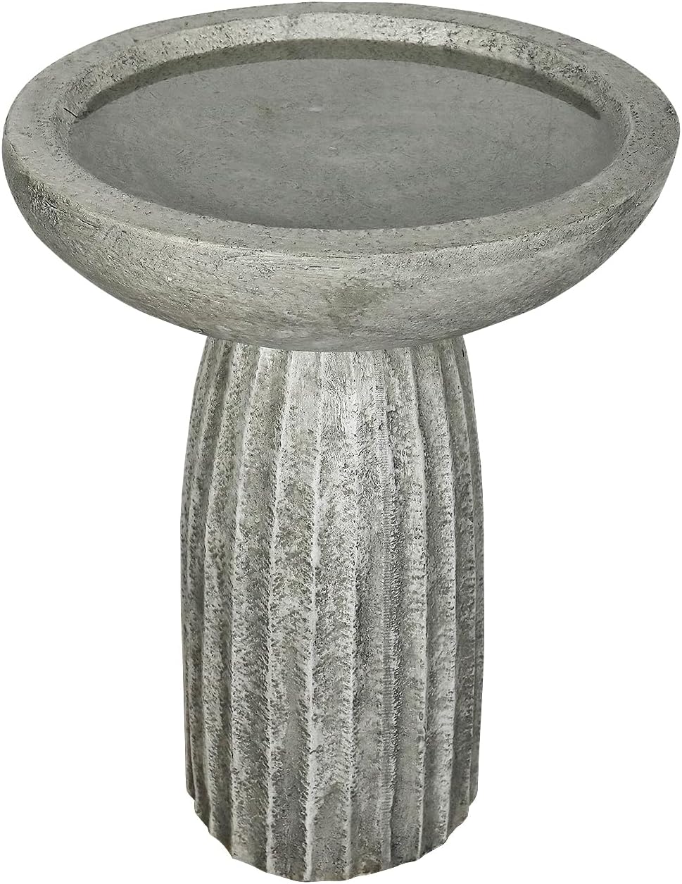SunJet Modern Bird Bath, 24.4inches Height Fibre-Reinforced Concrete Birdbath with Textured Pedestal for Outdoor Garden, Yard, Lawn Decor