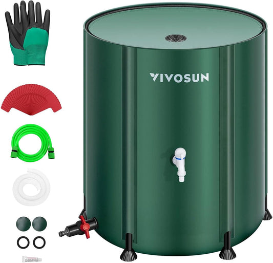 VIVOSUN Collapsible Rain Barrel, 132 Gallon Water Storage Tank with 1000D Oxford Cloth, Portable Rain Collection System Includes Two Spigots and Overflow Kit, Green