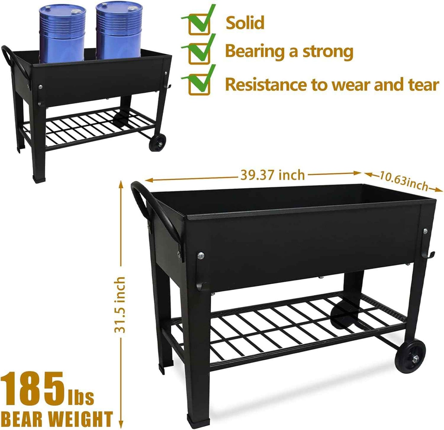 aboxoo Large Planter Raised Beds with Legs Outdoor Metal Planter Box on Wheels Elevated Garden Bed for Vegetables Flower Herb Patio (40" L x 11" W x 31.5" H)