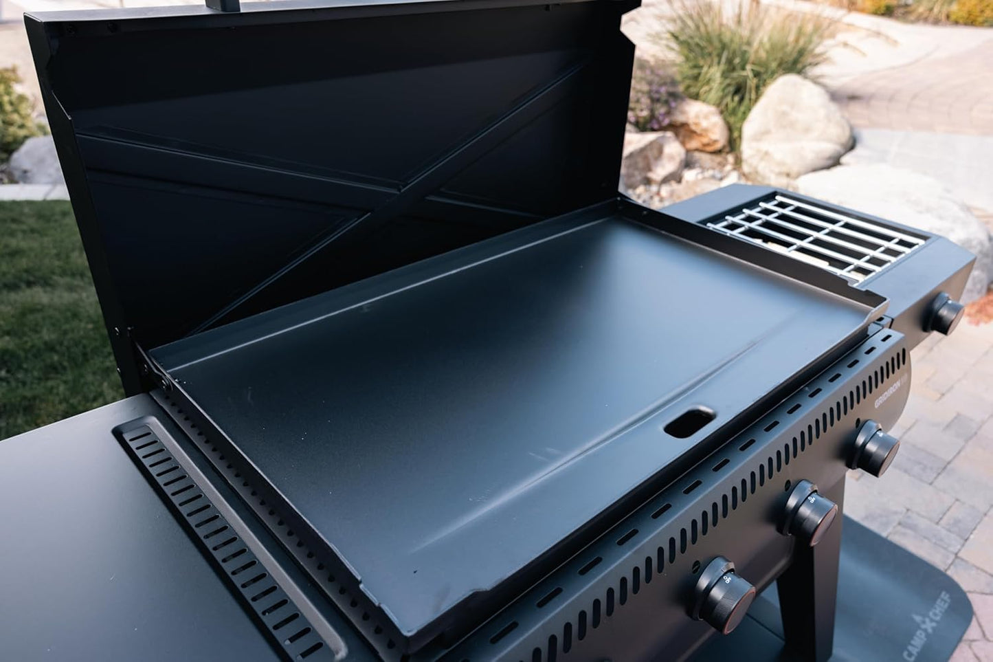 Camp Chef Gridiron Pro- 36" Outdoor Griddle Grill with Side Burner, Flamethrower Ignition & Hinged Lid- Premium 36" Flat Top Grill for Outdoor Cooking