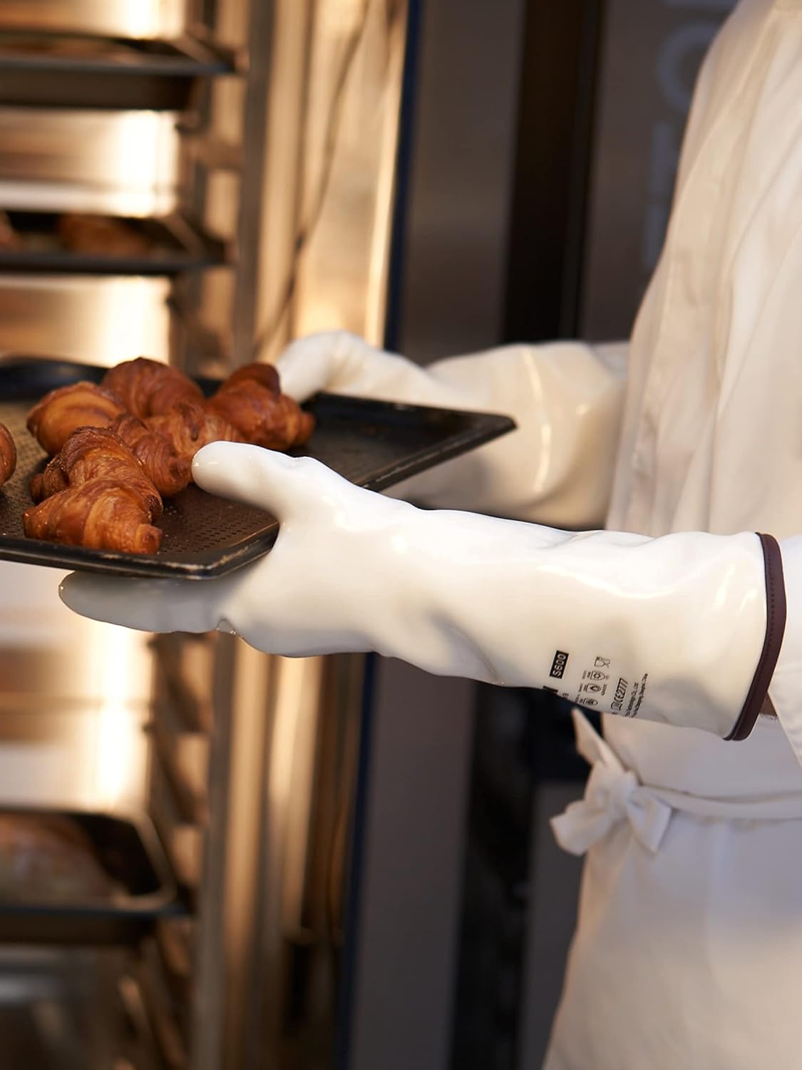 LANON 15" Liquid Silicone Heat Resistant Oven Gloves, Food Grade, CoralAir Liner, Waterproof, Extra Long, Medium