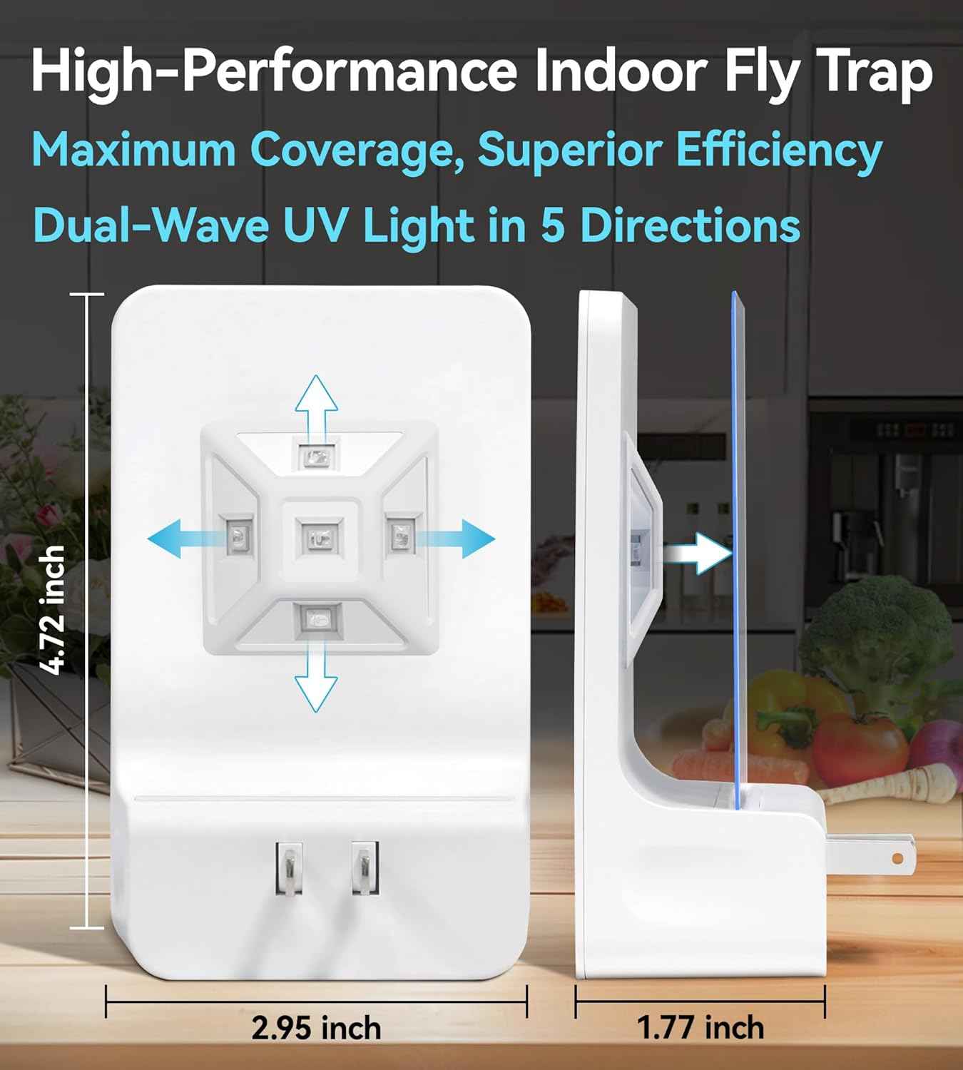 Advanced Double-Sided Indoor Fly Trap for Home, Plug-in Ultra 5-Way UV Light Bug Catcher, Fly & Gnat Killer for House Flies, Gnats, Mosquitoes, Moths, Fruit Fly Traps for Indoors, 1 Trap 4 Refills