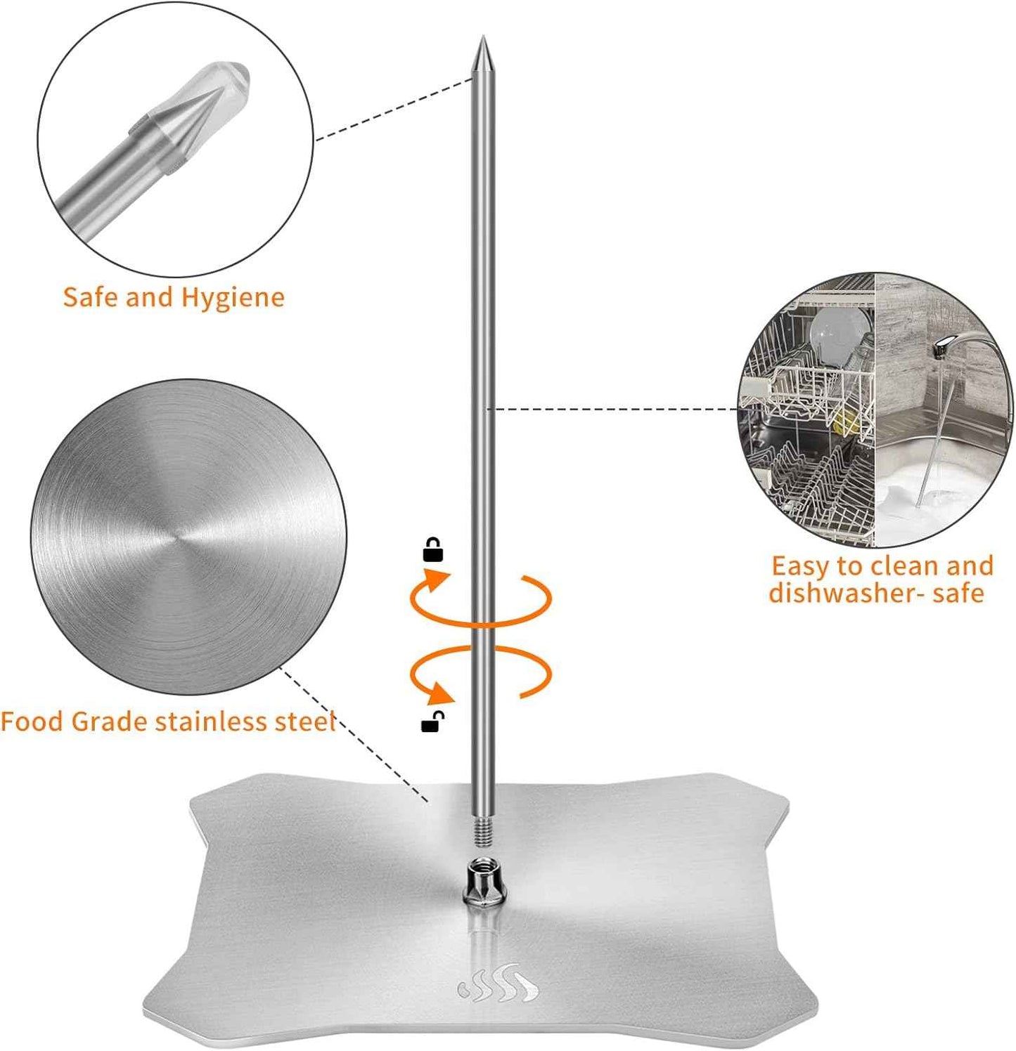 Onlyfire Al Pastor Skewer for Grill, 304 Stainless Steel Brazilian Vertical Spit Stand with 2 Removable Spikes (9" /11.5") for Oven, BBQ, Shawarma Rotisserie for Tacos Al Pastor, Gyros and Kebabs