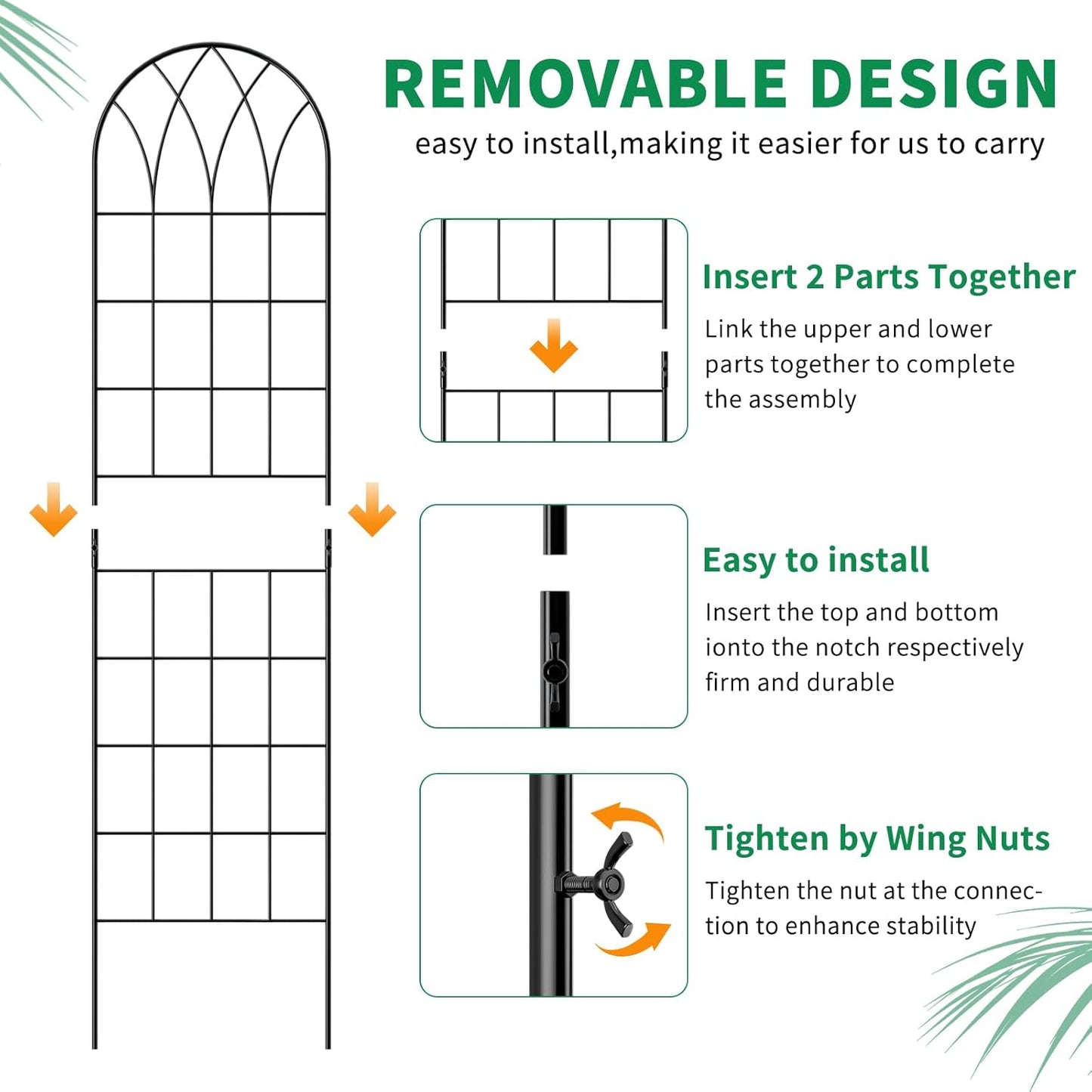 4 Pack Metal Garden Trellis for Climbing Plants, Black Metal Garden Trellis for Vines Plant Rose Vegetable Support,Large Decorative Outdoor Trellis