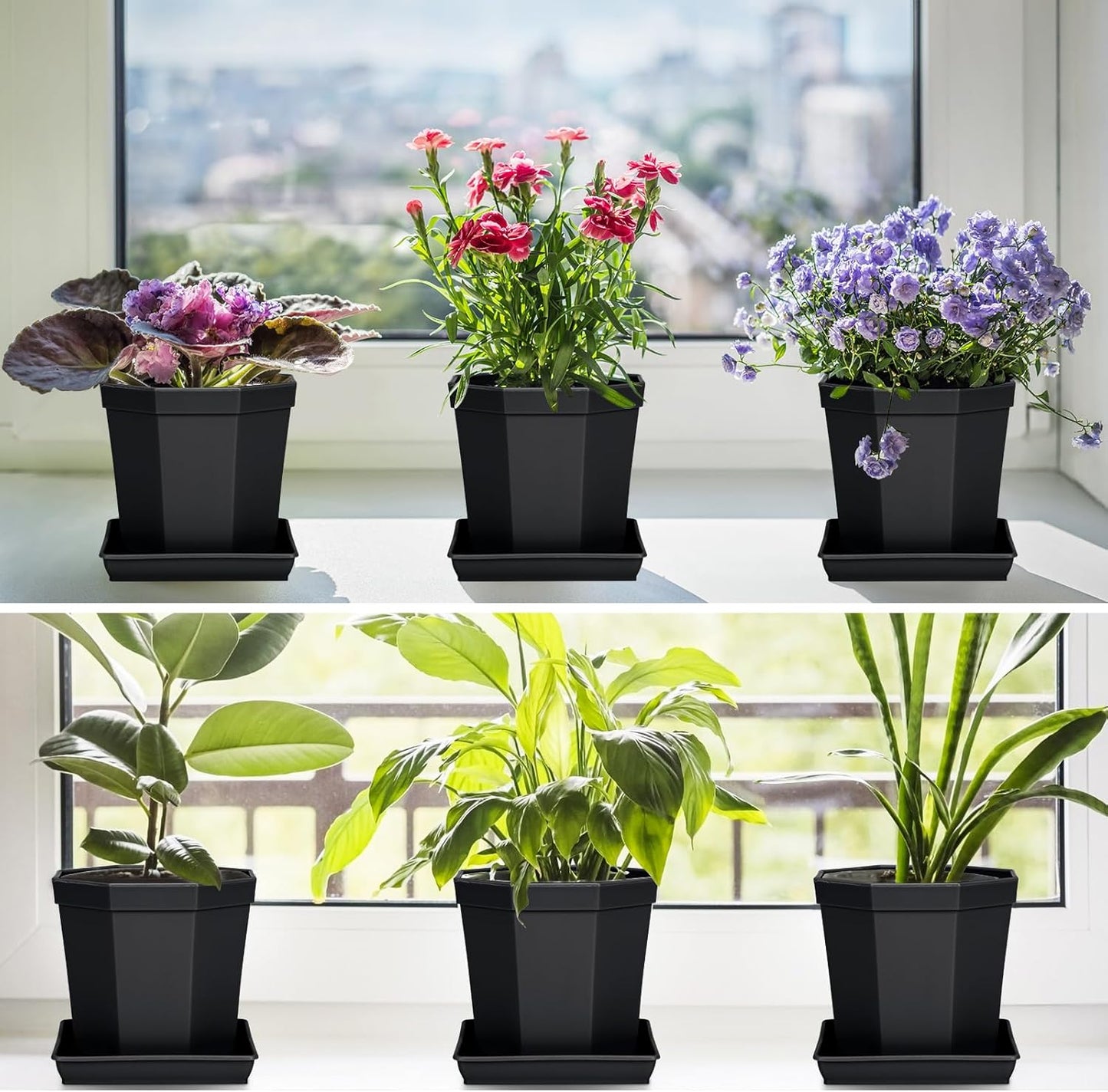 Square Plant Saucer 20 22 Inch 3 Pack, Extra Large Plant Saucer, Deep Plant Trays for Pots, Duty Plastic Plant Water Tray, Planters for Indoors and Outdoors Plants (20 inch Black)