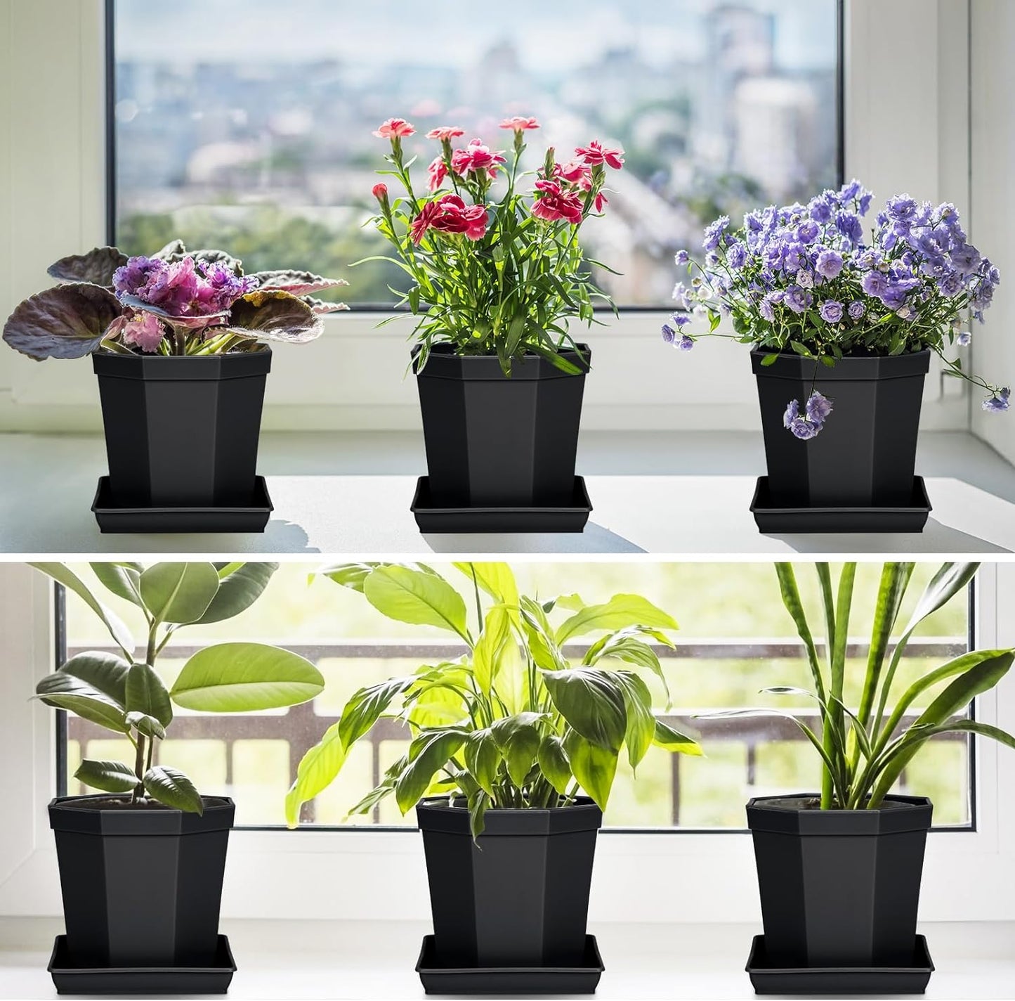 Square Plant Saucer 18 Inch 2 Pack, Plastic Plant Saucer, Garden Large Deep Plant Trays for Pots, Heavy Duty Plant Pot Saucers, Planters for Indoors and Outdoors Plants Black.