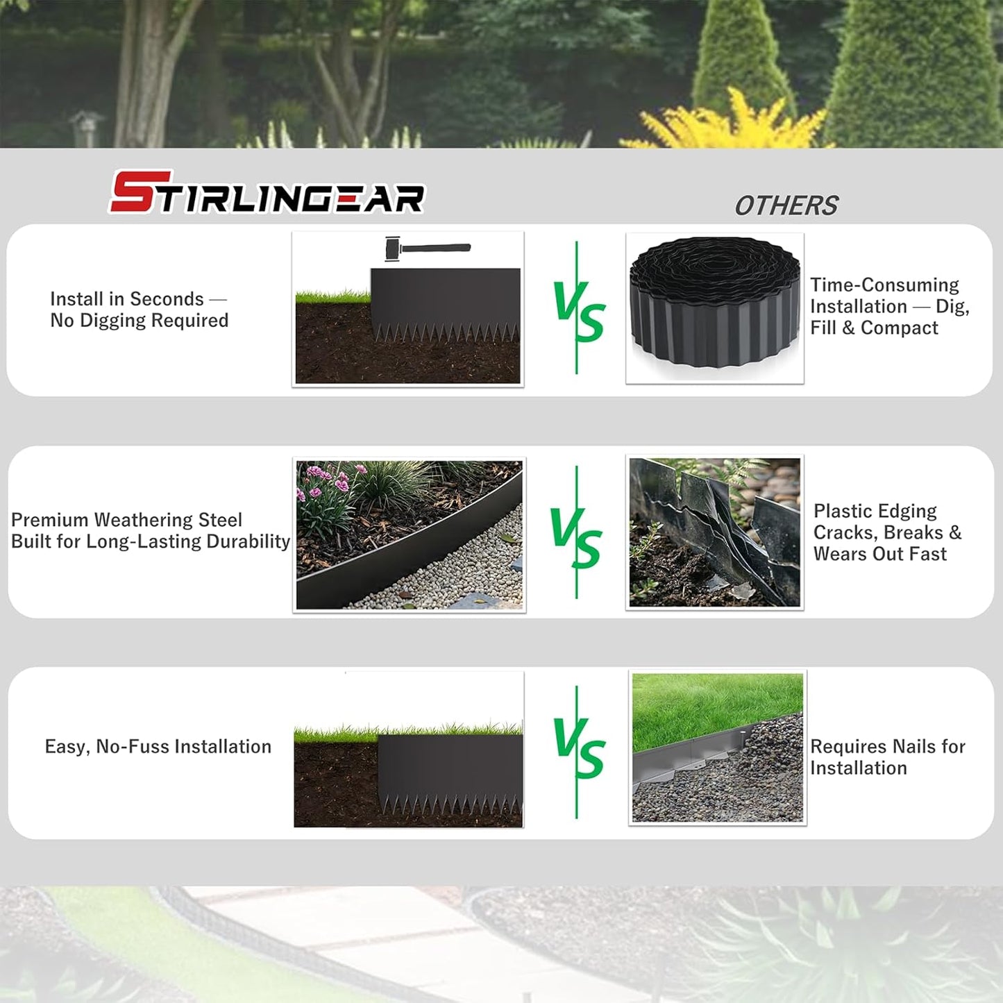 20ft. 6-Pack Galvanized Steel Landscape Edging - 40" L x 6" H Lawn Edging with 6 Stakes, Hammer-in Metal Garden Border for Landscaping, Lawn & Yard (Black)