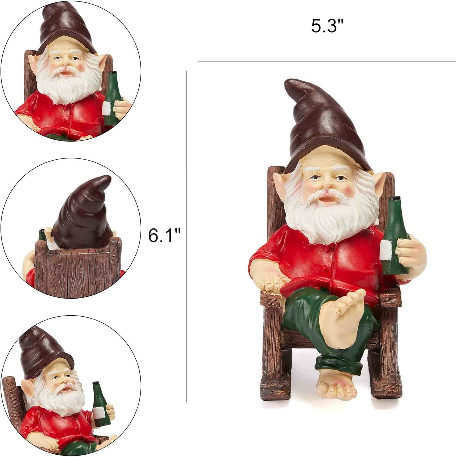 GUTE Large Garden Gnome Funny Figurine Statue, Adorable Figurine Lawn Ornament Dwarf Sculpture Patio Yard Landscape Porch Decoration Outside Gifts Decor 6.1” High 5.3” Wide - Unique Gifts