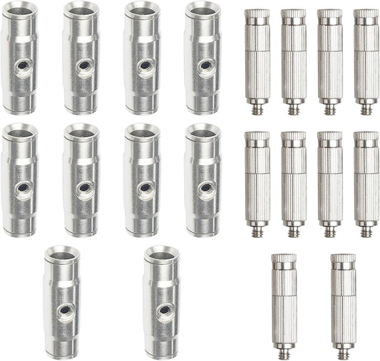 Brass Patio Misting Kit – 10 Brass Micro-Nozzles & 10 3/8″ Slip Connectors for Outdoor Cooling (UNC 10/24, 0.012″ Precision Orifice, 15-280 psi)