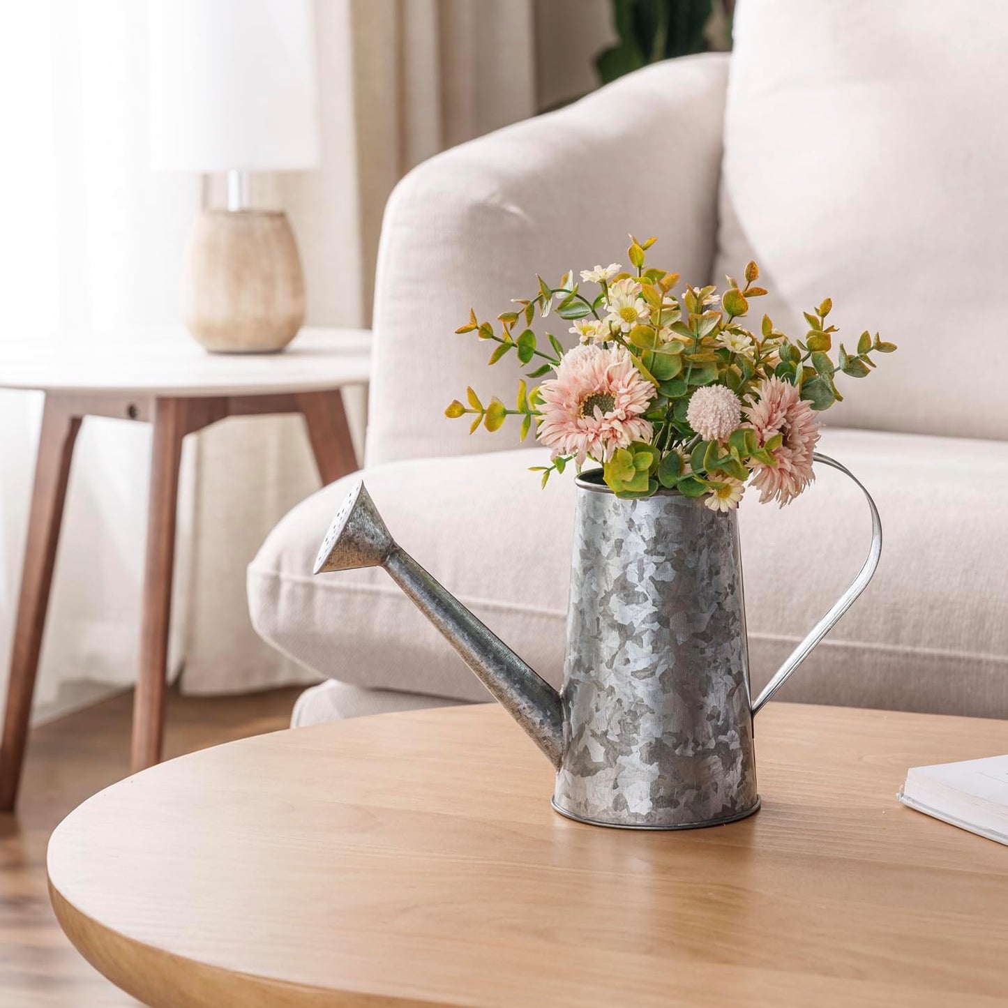 MyGift 7 Inch Small Rustic Galvanized Metal Decorative Vases in Vintage Style Watering Can Design for Dried Flowers and Artificial Plants, Set of 2 - Handcrafted in India