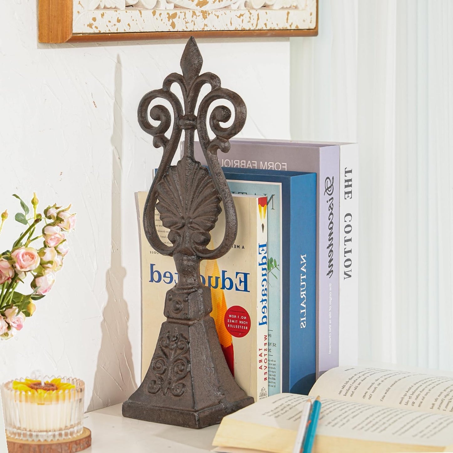 Sungmor Vintage Cast Iron Decorative Shell & Scroll Design Statues,Heavy Duty Rustic Desk Sculpture,Home Decor for Mantel,Farmhouse Decor