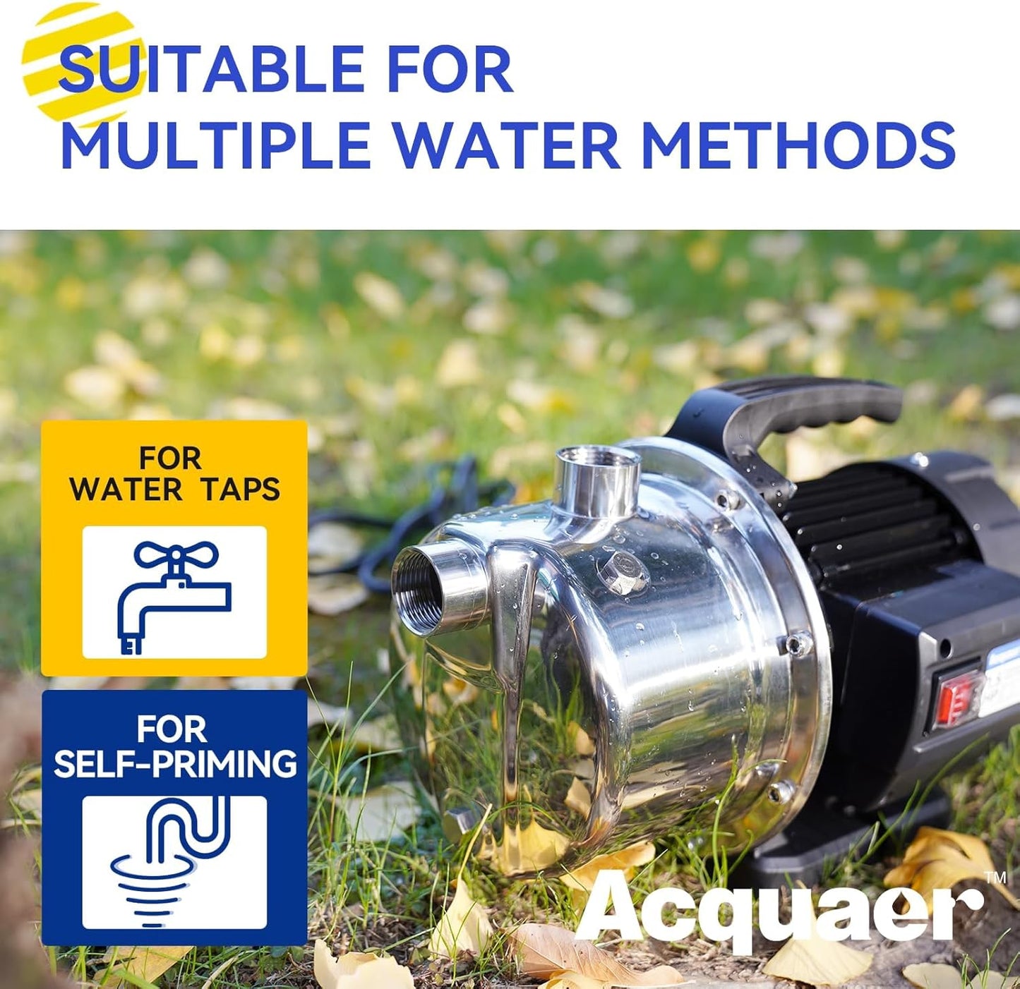 Acquaer 1.5 HP Portable Shallow Well Pump Garden Pump, Stainless Steel, 1210 GPH, 115V Sprinkler Water Transfer Draining Irrigation for Water Removal and Lawn Garden