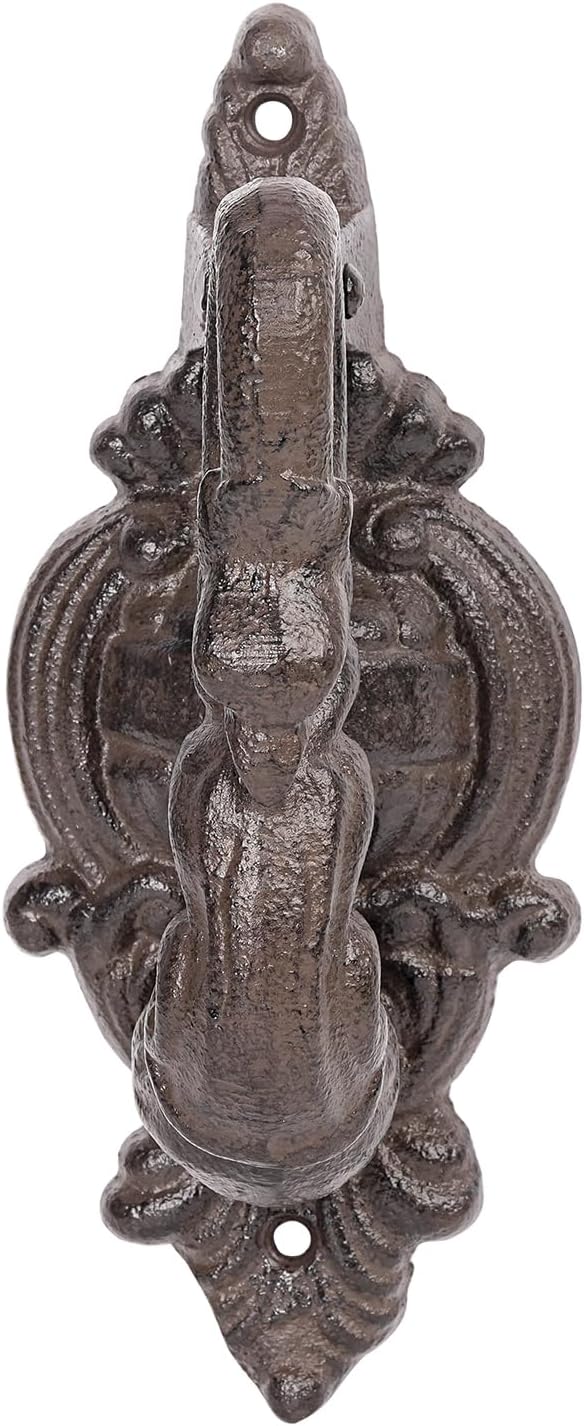 Sungmor Vintage Cast Iron Door Knocker,8.4" Tall Heavy Duty Pull Handle,Rustic Dragon Design for Farmhouse Entrance Door Decor,Antique Brown Finish