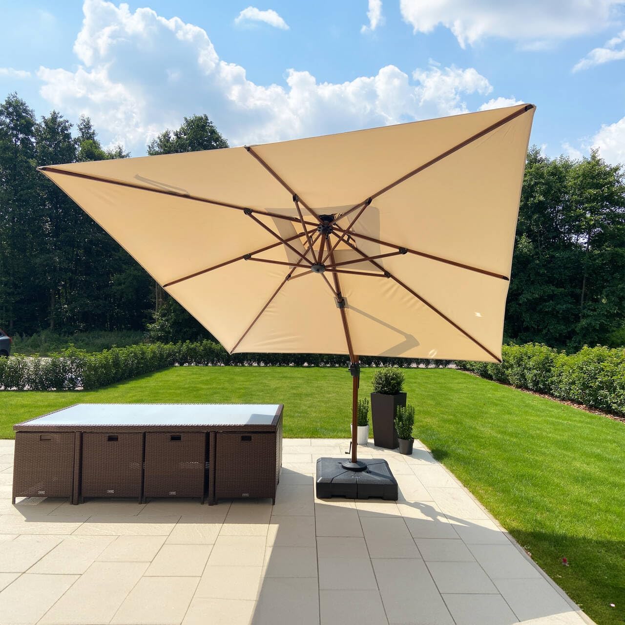 PURPLE LEAF 10' X 13' Double Top Deluxe Wood Pattern Rectangle Patio Umbrella Offset Hanging Umbrella Outdoor Market Umbrella Garden Umbrella, Beige