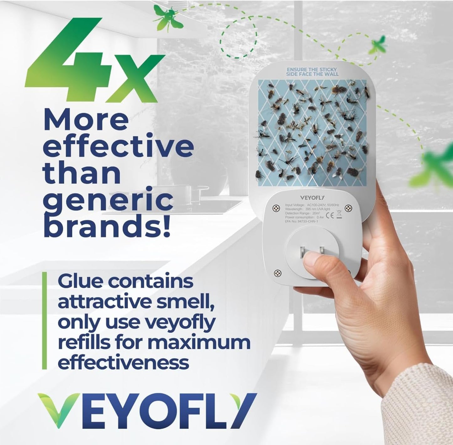 VEYOFLY Fruit Fly Traps for Indoors (1 Device + 2 Refills), Gnat Trap Indoor Plug in, Bug Traps, Flying Insect Trap, Gnat Traps for House Indoor, Fly Trap Indoor for Home Bug Light, Gnats Catcher