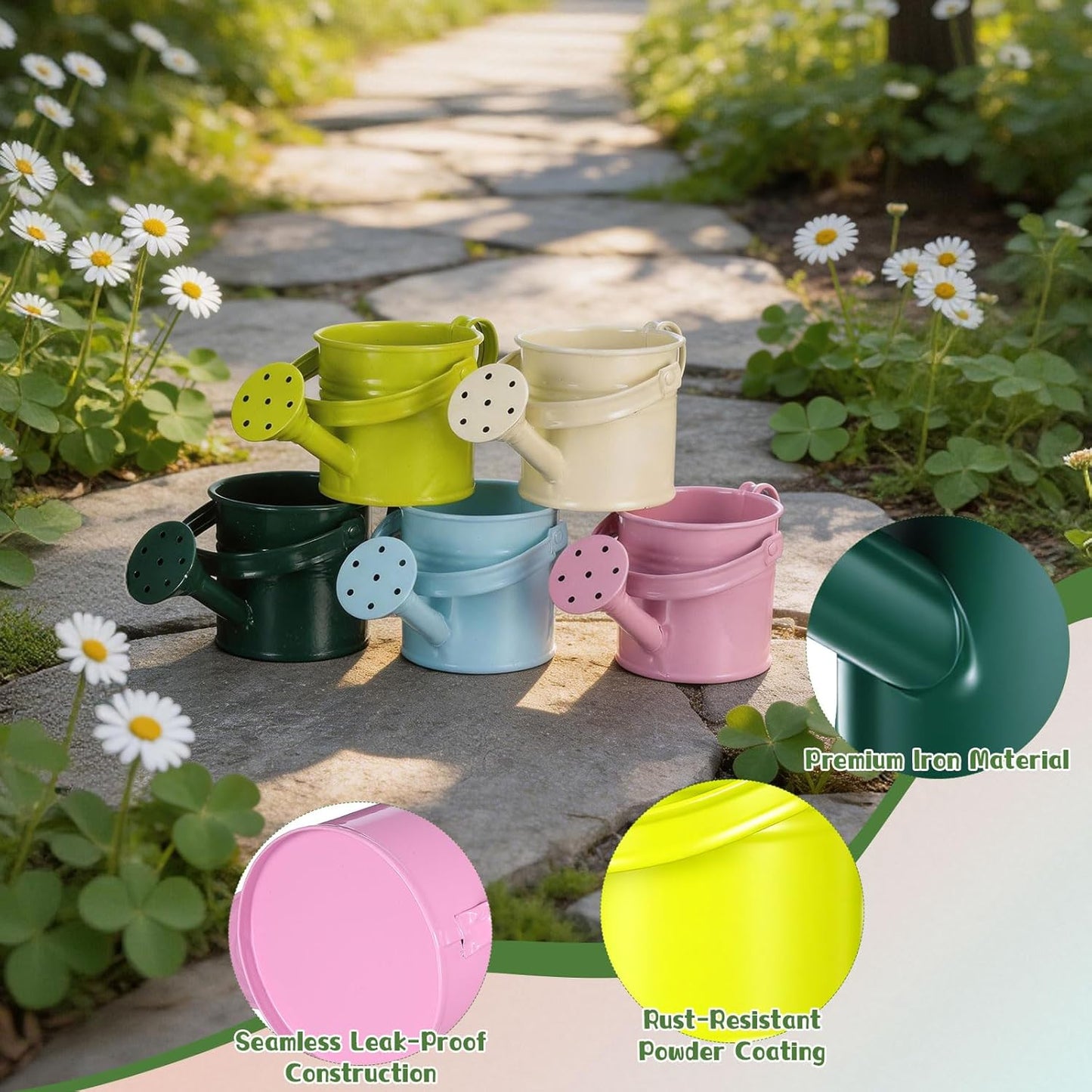 DOITOOL Kids Metal Watering Can for Gardening, 5Pcs Small Iron Watering Can Garden Watering Bucket for Gardening Plants Flowers (Mixed Color)