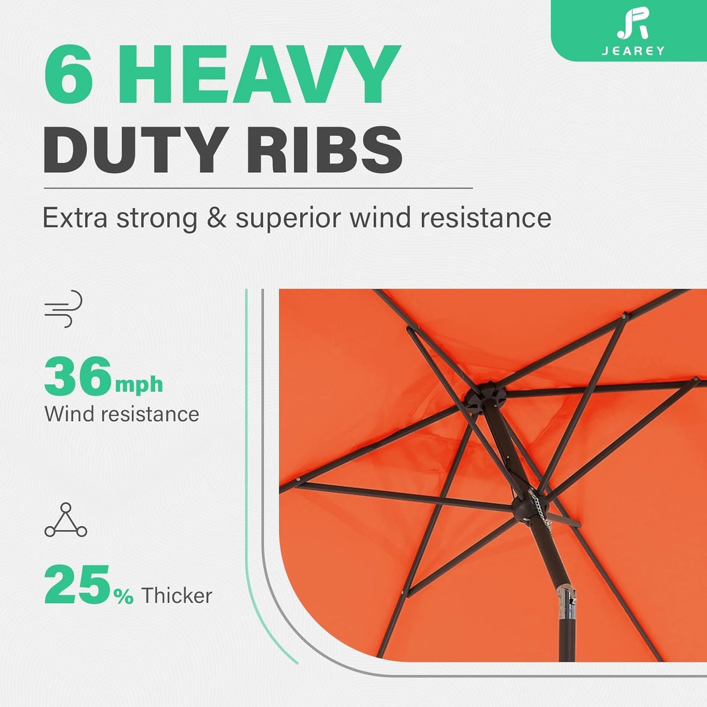 JEAREY 6.6 FT x 10 FT Rectangular Patio Umbrellas Outdoor Large Market Umbrella Pool w/Tilt & Crank Lift System 6 Sturdy Ribs UV Protection Waterproof Sunproof Orange