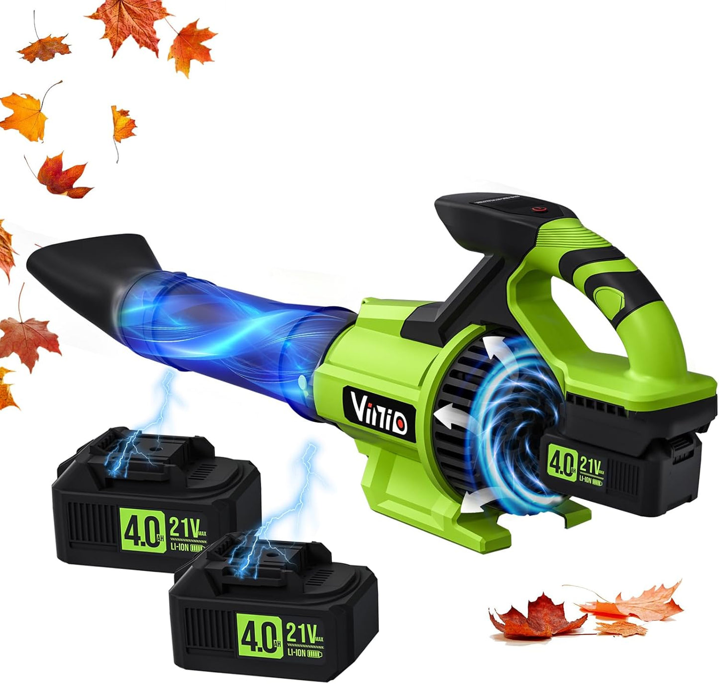 Vinid Leaf Blower Cordless, 8000mAh Longest Runtime Blower, 32,000 RPM, 710 CFM, with 2×4.0Ah Batteries & Fast Charger, Lightweight, 3 Speed Modes, for Lawn, Patio, Car, Snow