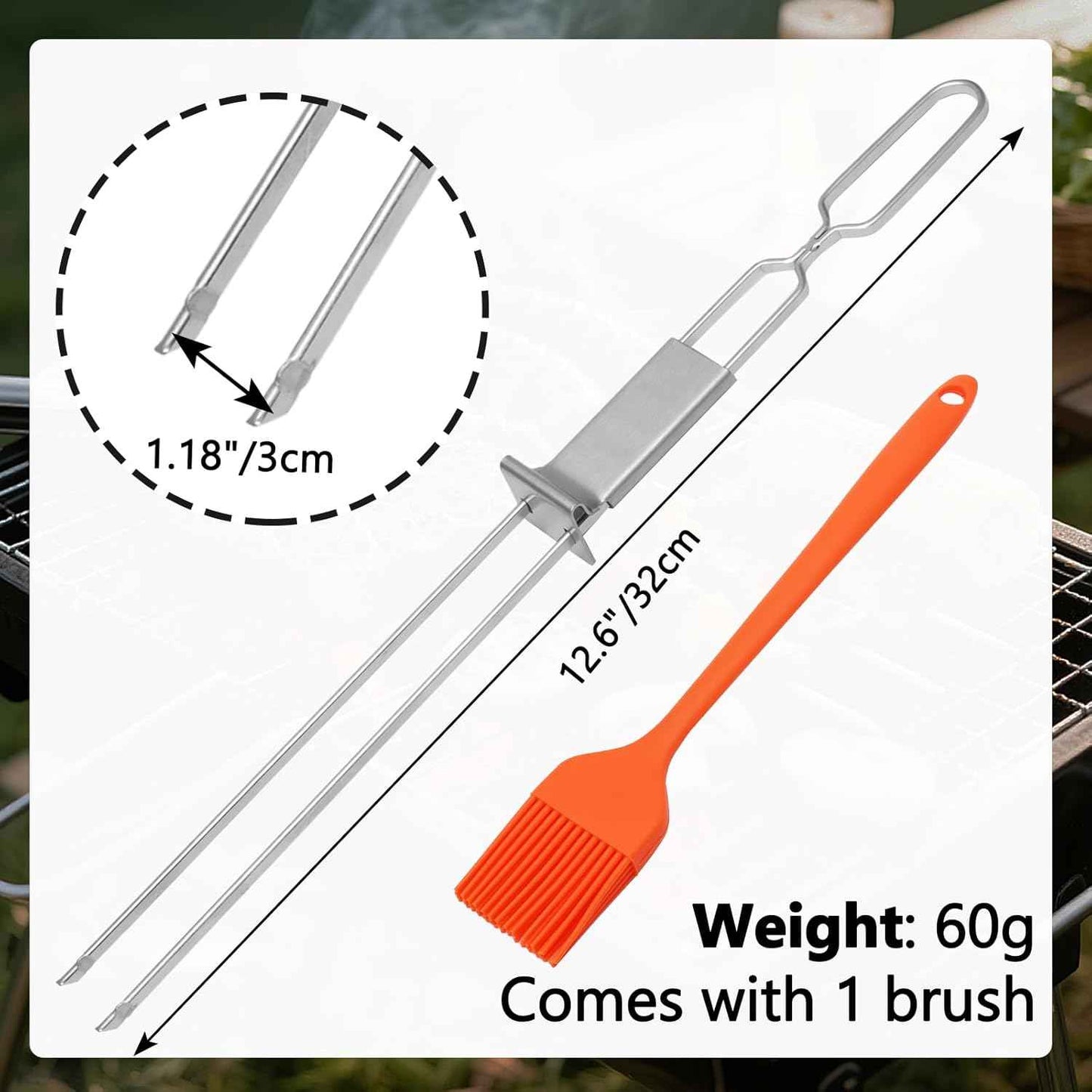 6pcs Stainless Steel Kabob Skewers - 12.6" Double Pronged Reusable BBQ Skewer with Push Bar for Easy Grilling & Quick Release