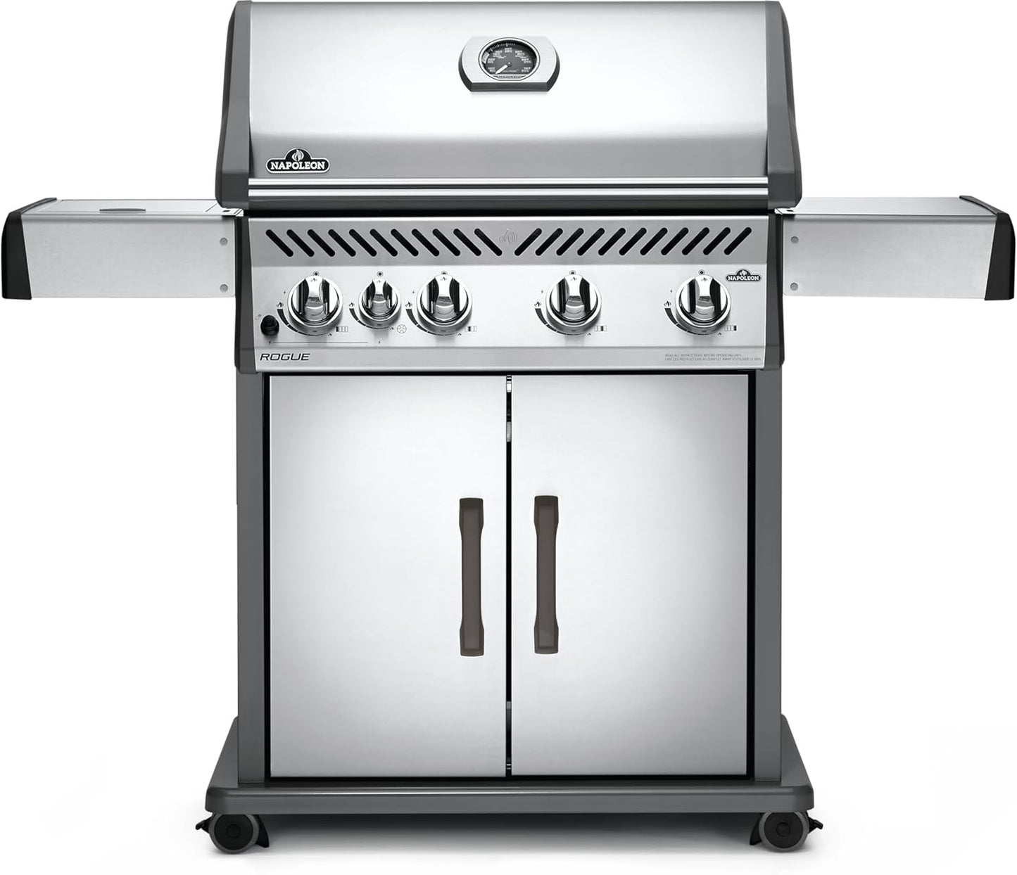 Napoleon Rogue 525 Natural Gas Grill with Range Side Burner, Stainless Steel, Durable 4-Burner Cooking