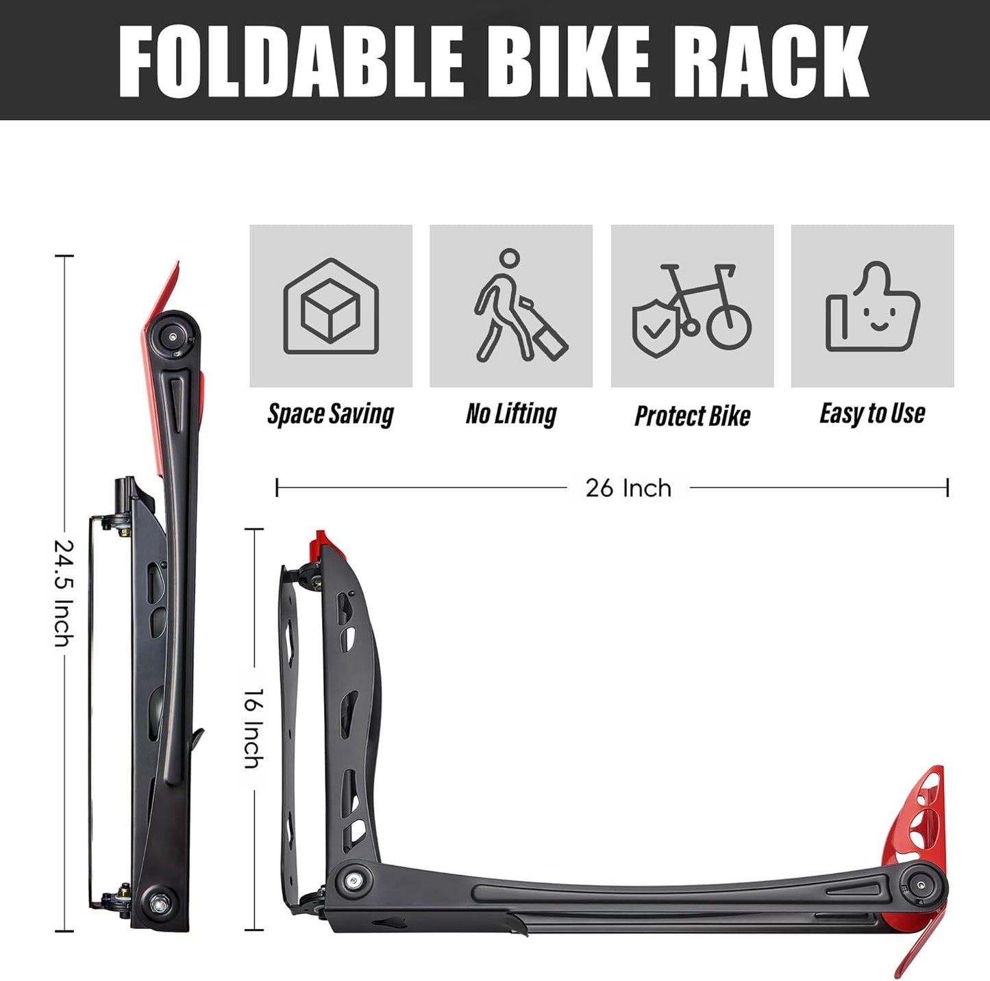 Wallmaster BIKEPAL Swivel Bike Rack, Wall Mounted Vertical Bike Storage Hanger, Space Saving for Home and Garage, 4 Pack