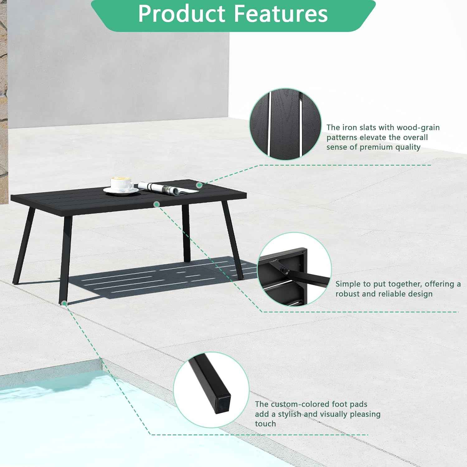 Helios&Hestia Small Rectangle Iron Outdoor Coffee Side End Table for Patio, Deck, Backyard, Garden, Poolside, Black
